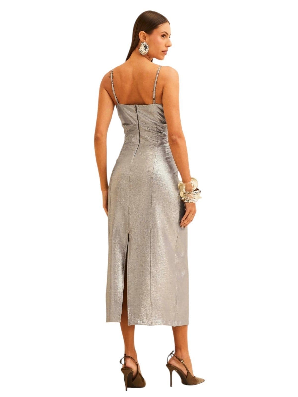 Vista 2 Vestido Forum Midi Metalizado Forum prata