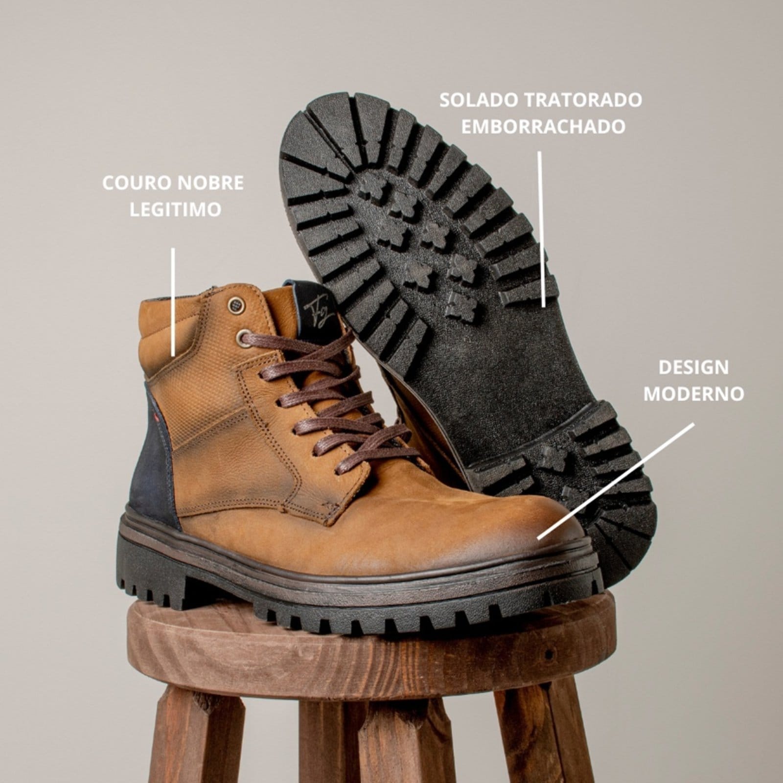 Vista 2 Bota Masculina Couro Adventure Coturno Leve Tratorado Macio Terra super shoes marrom