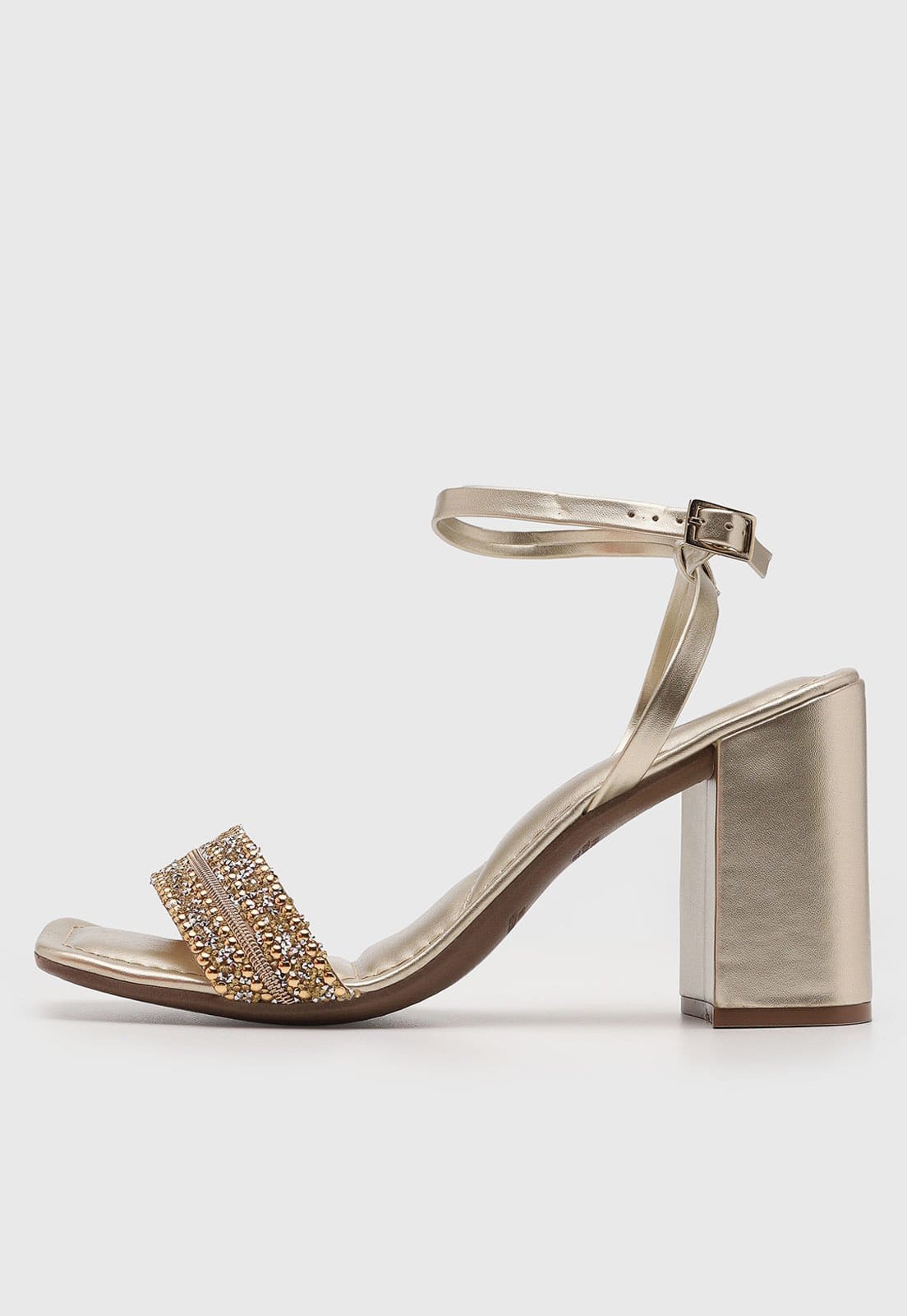 Sandália Feminina VIA UNO Tiras com Pedrarias Dourada