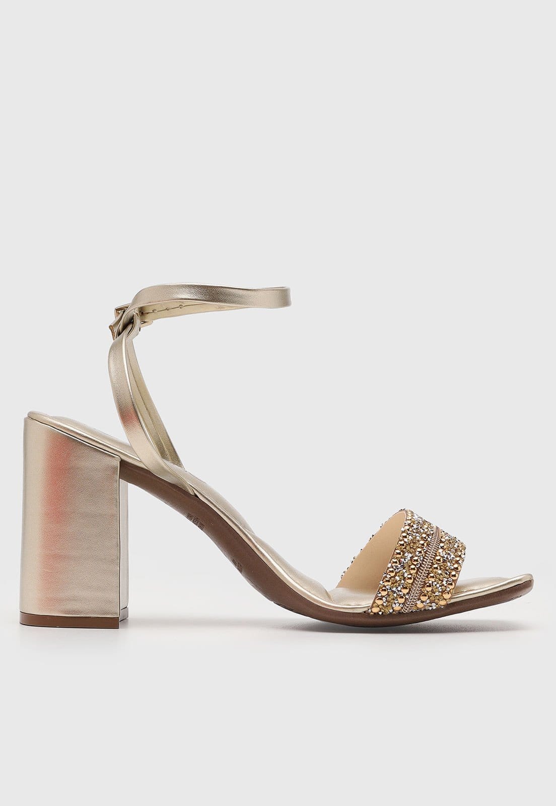 Vista 2 Sandália Feminina VIA UNO Tiras com Pedrarias Dourada VIA UNO dourado