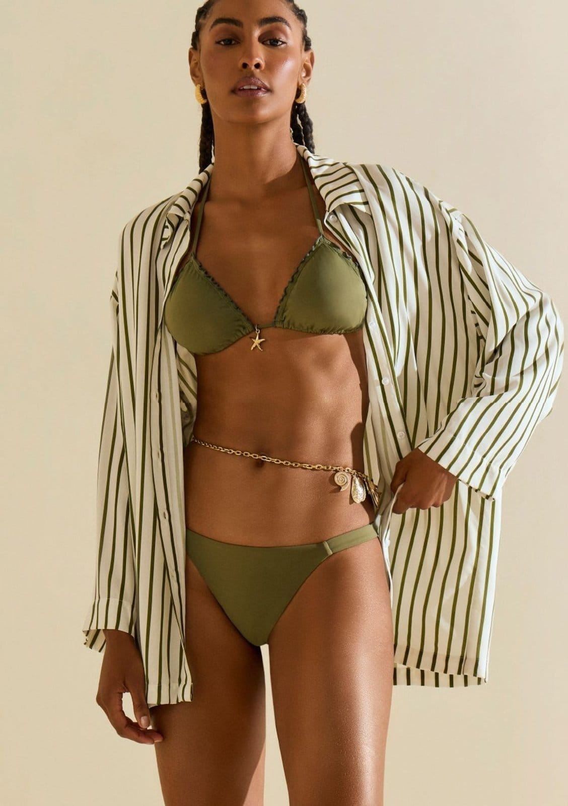 Biquíni Morena Rosa Cortininha Ripple Bojo Removível Calcinha Inteira Fi Verde