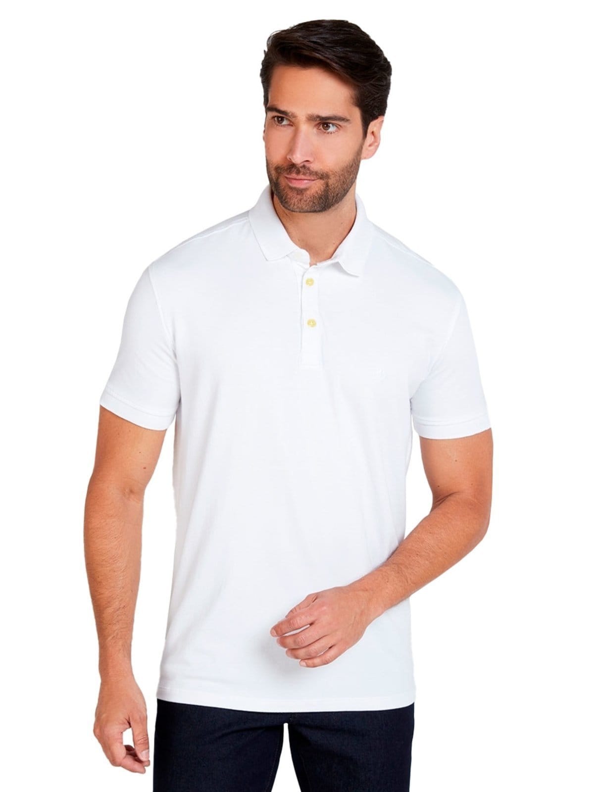 Vista 2 Polo Dudalina Masculina Slim Fit Malha Branca Dudalina branco