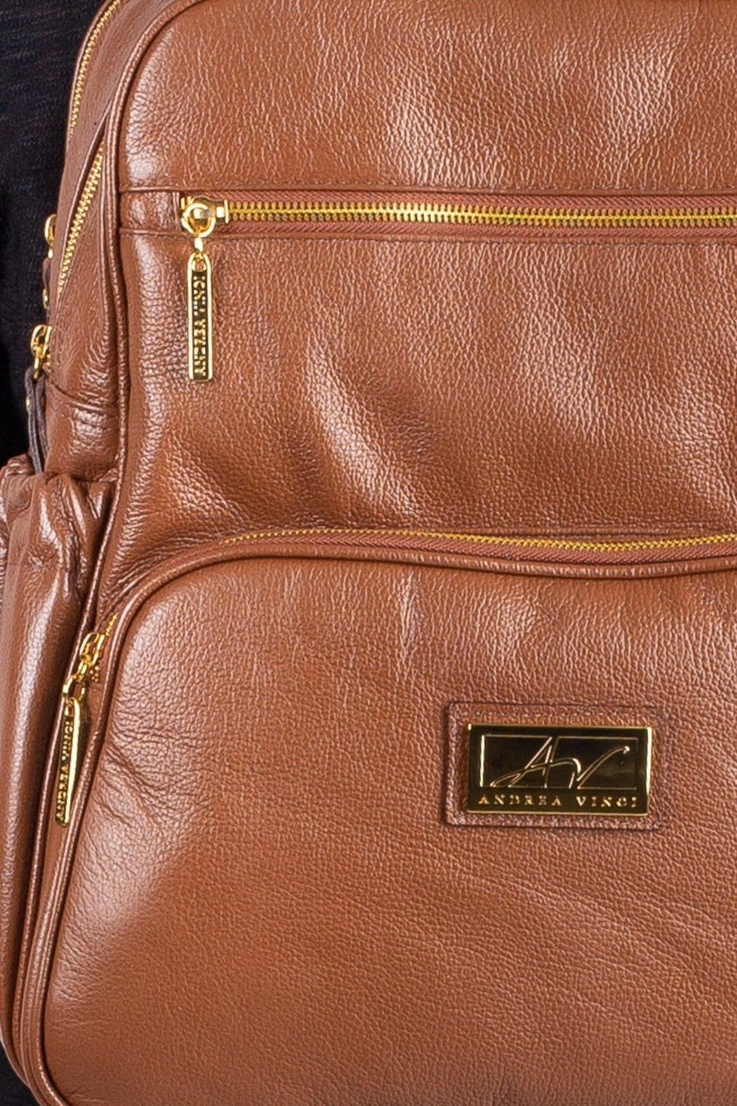 Vista 2 Mochila grande de couro liso Zooey - Whisky Andrea Vinci verde militar