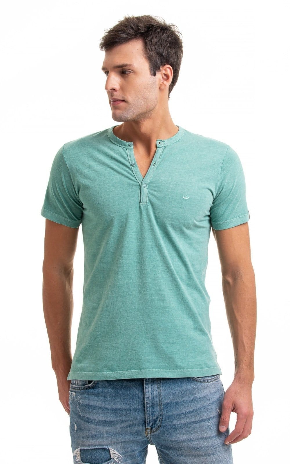 Vista 2 Camiseta Henley Aburguesia Slim Fit Verde Claro Alfaiataria Burguesia verde oliva
