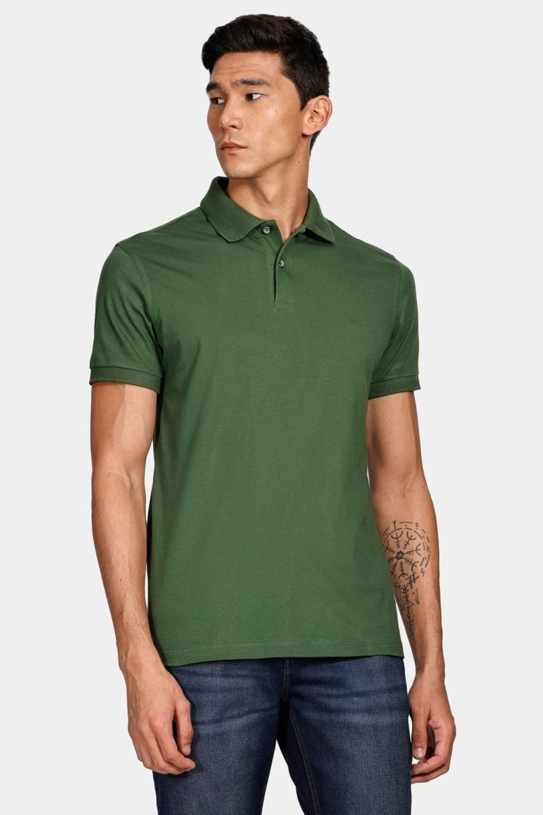 Polo 1/2 Malha Lisa Verde Musgo