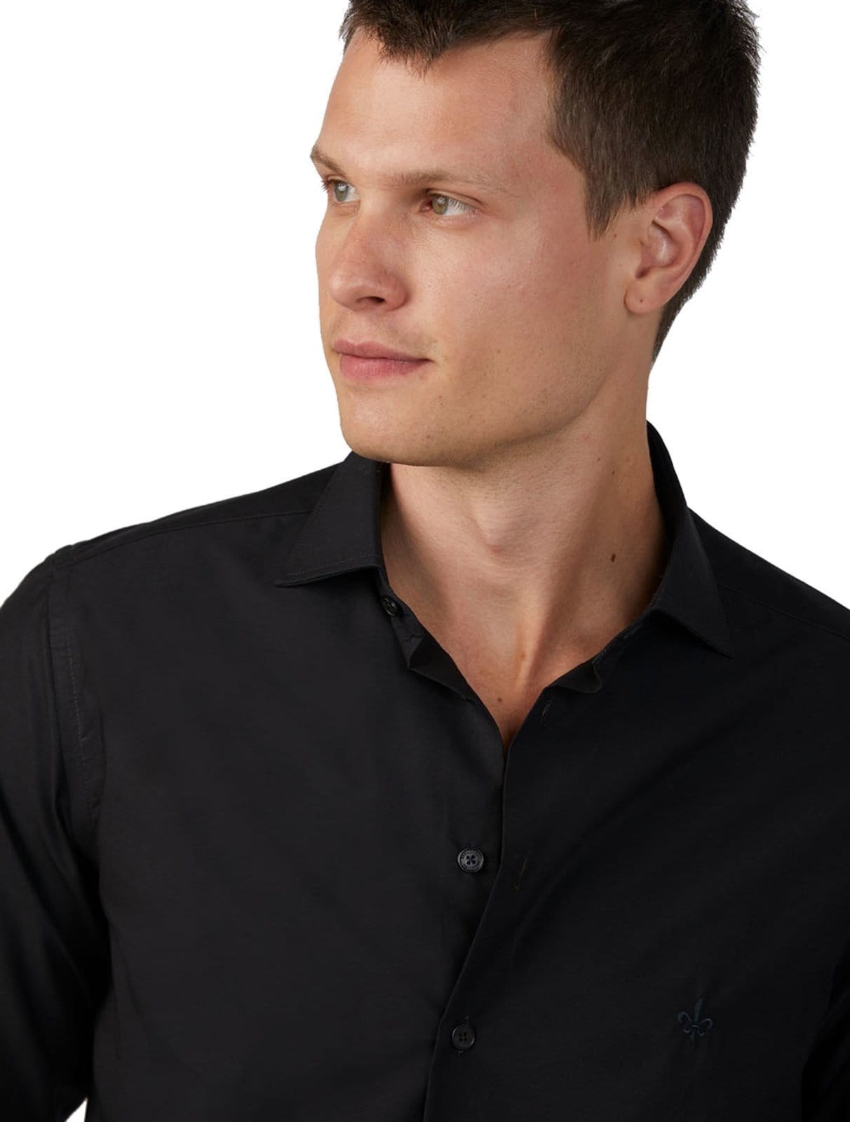 Vista 2 Camisa Dudalina Masculina Milano Tricoline Lisa Stretch Preta Dudalina preto