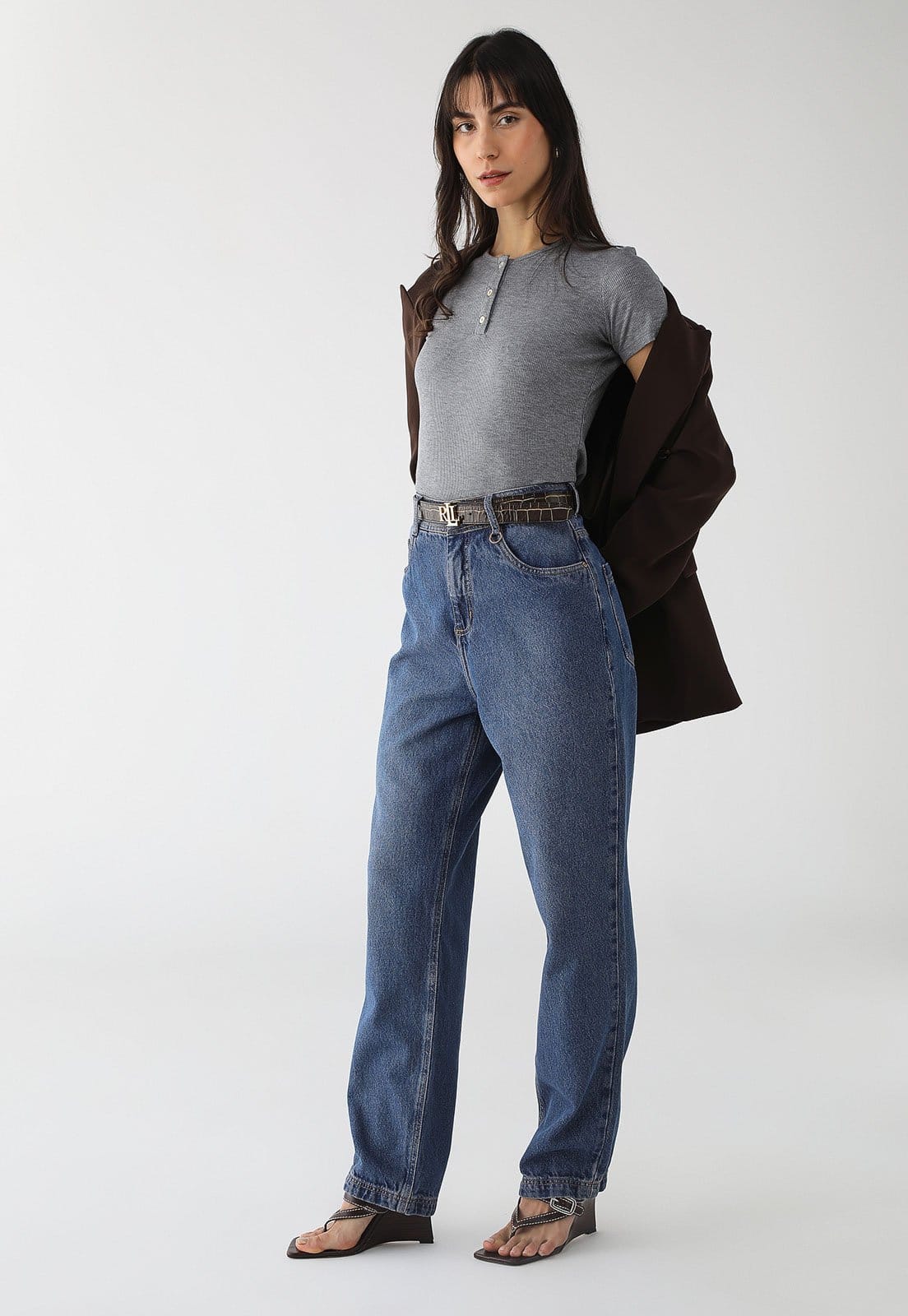 Vista 2 Calça Jeans Maria Valentina Slim Pocket Maria Valentina azul