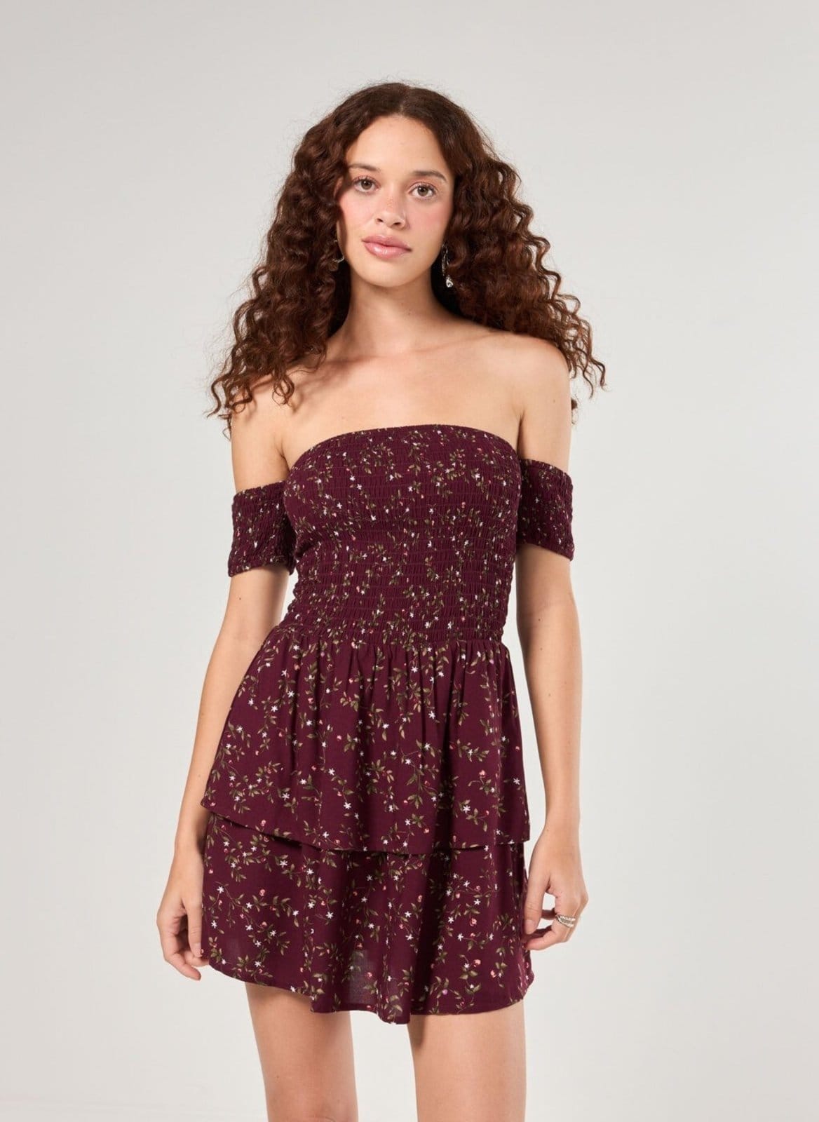 Vista principal Vestido Ombro A Ombro Bordô Youcom estampado