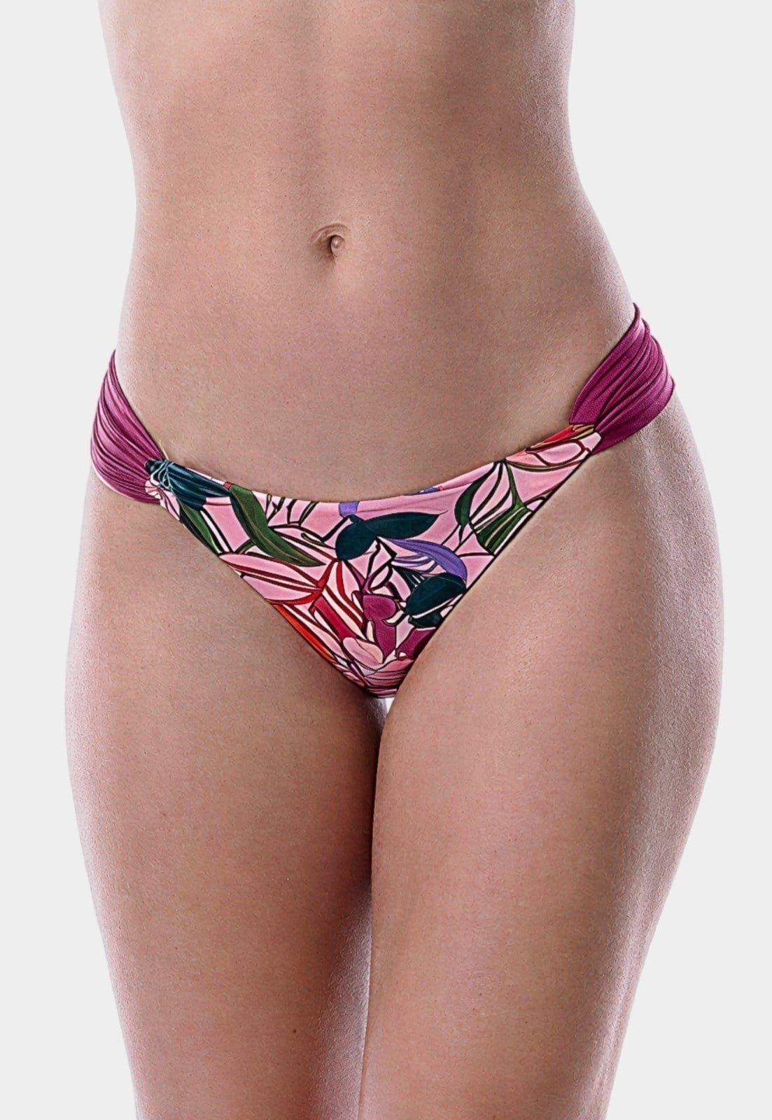 Calcinha de Biquíni Summer Soul Empina Bumbum Com Faixa Lateral Folhagem Rosa