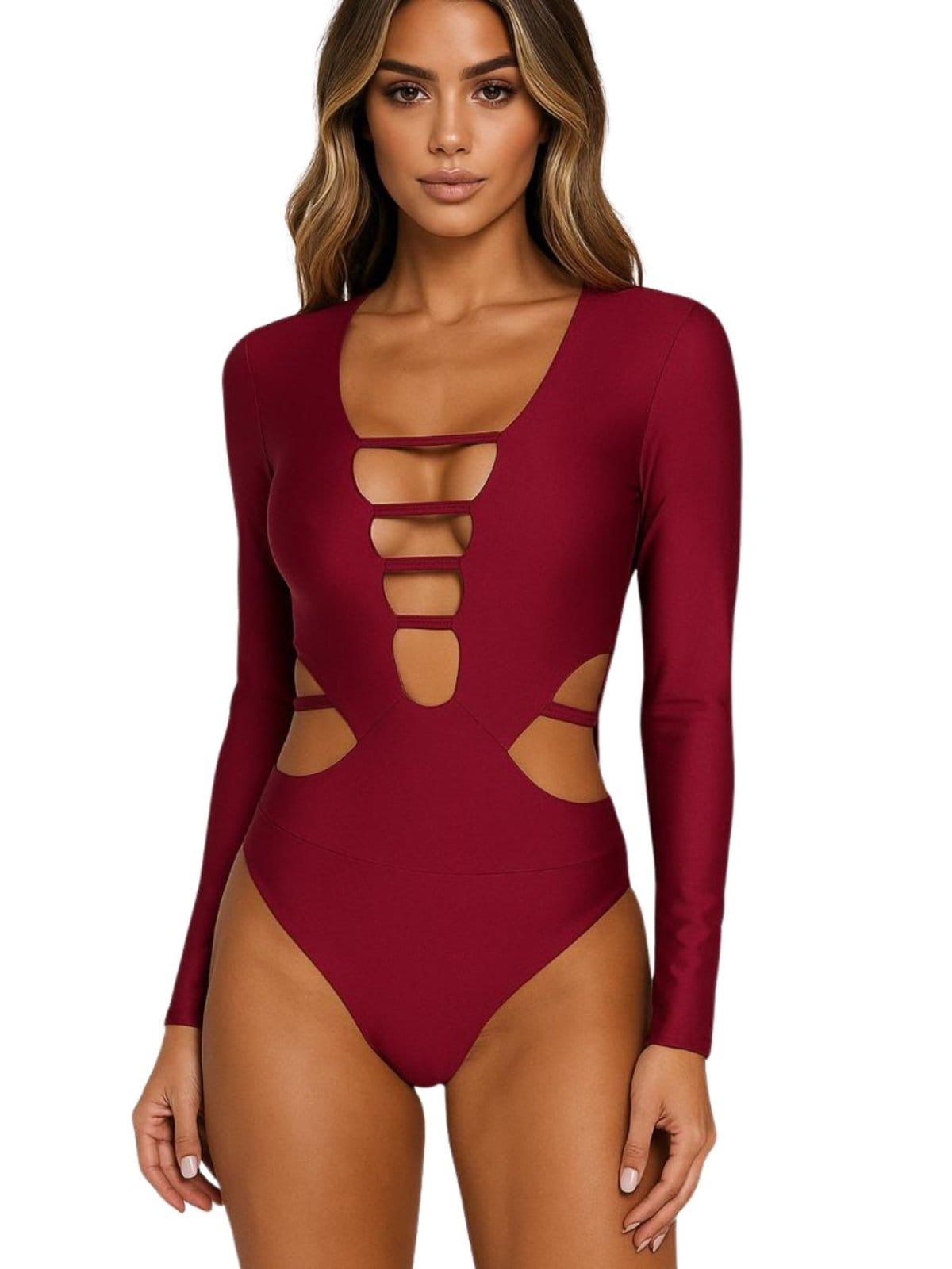 Vista principal Body Summer body Maryland Manga Longa Recortes Sexy Moda Festa Summer Body bordô