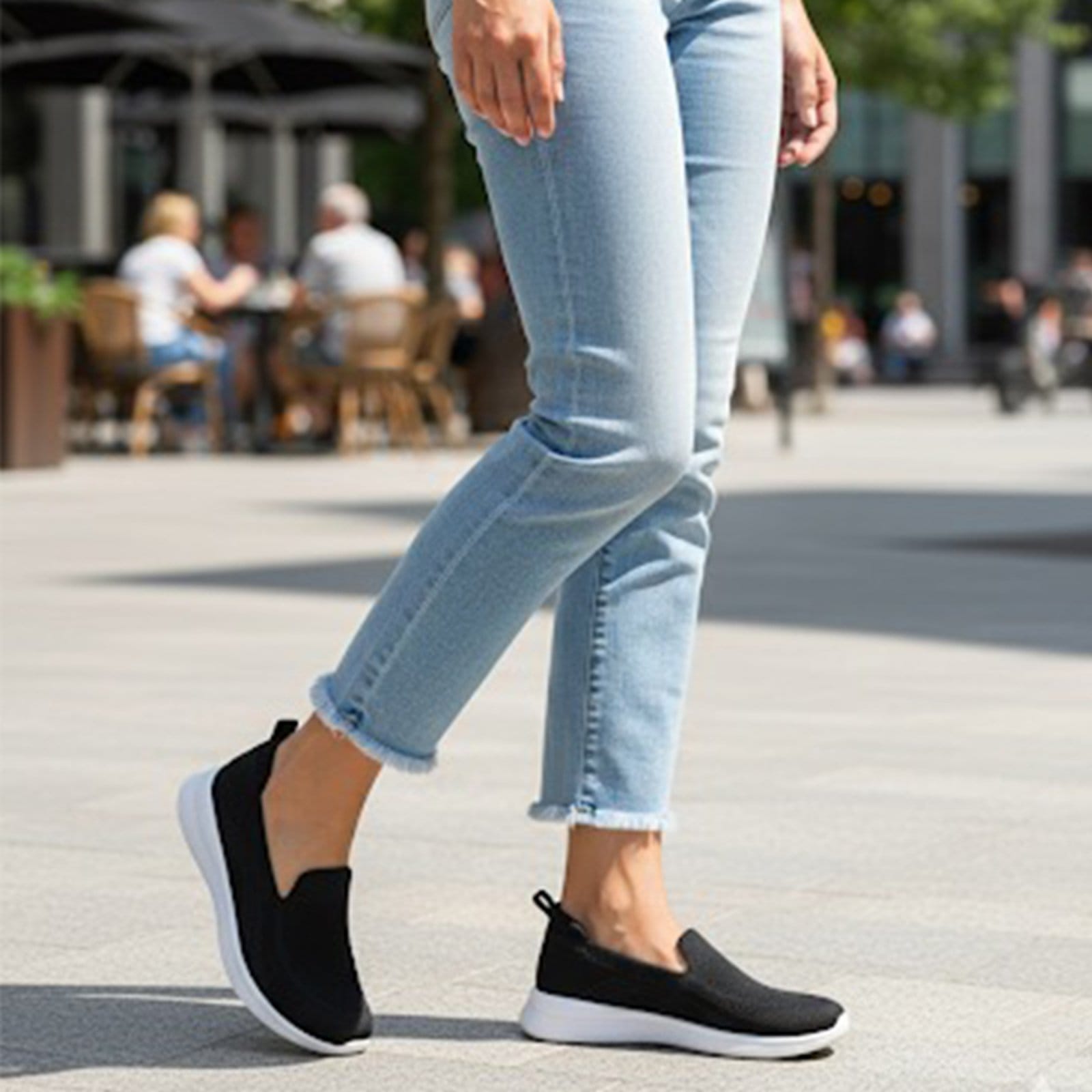 Vista 2 Tênis Feminino Usaflex Slip On Tecido Tricot Joanetes Usaflex preto