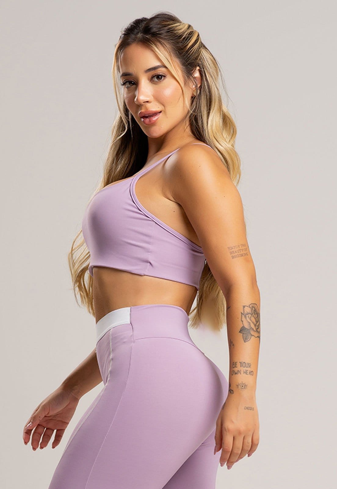 Vista principal Top Cropped MVB Modas Fitness Alcinha de Regulagem Poliamida Lavanda Mvb Modas lilás lavanda
