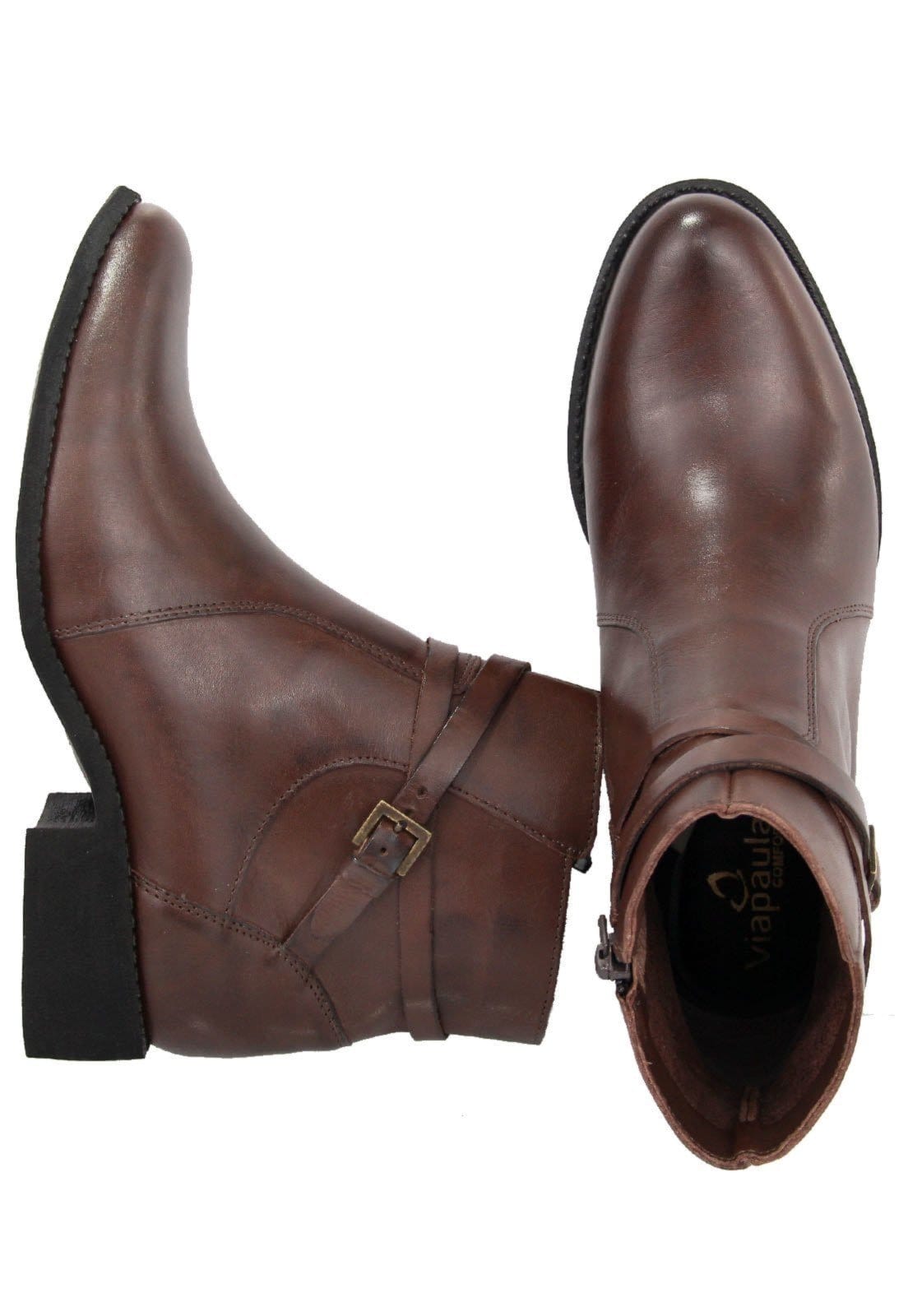 Vista 2 Bota em Couro Conforto Lisa Maria Paula Cano Curto Cacau MARIA PAULA marrom