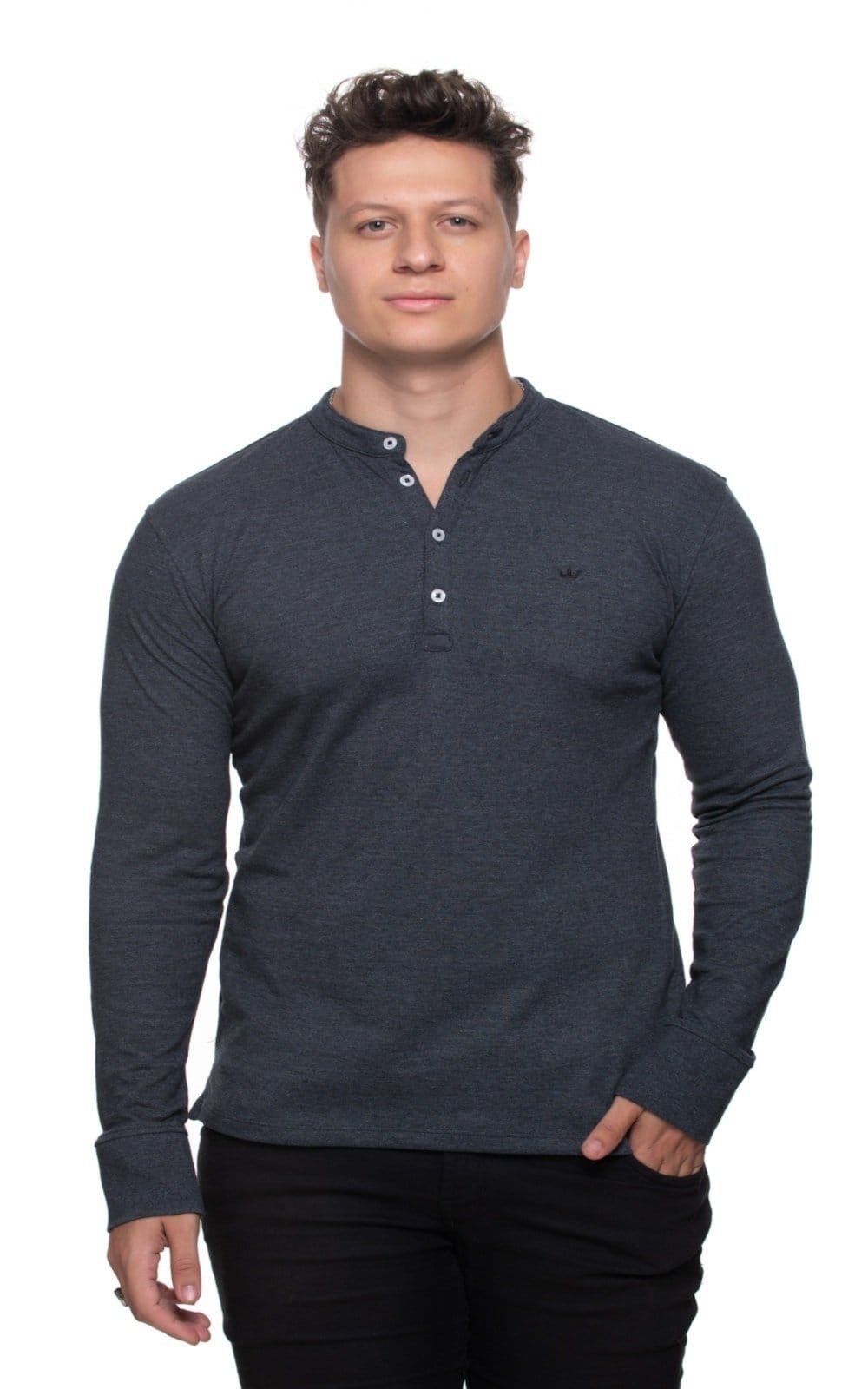 Camisa Gola Padre Rugby Aburguesia Slim Fit Cinza