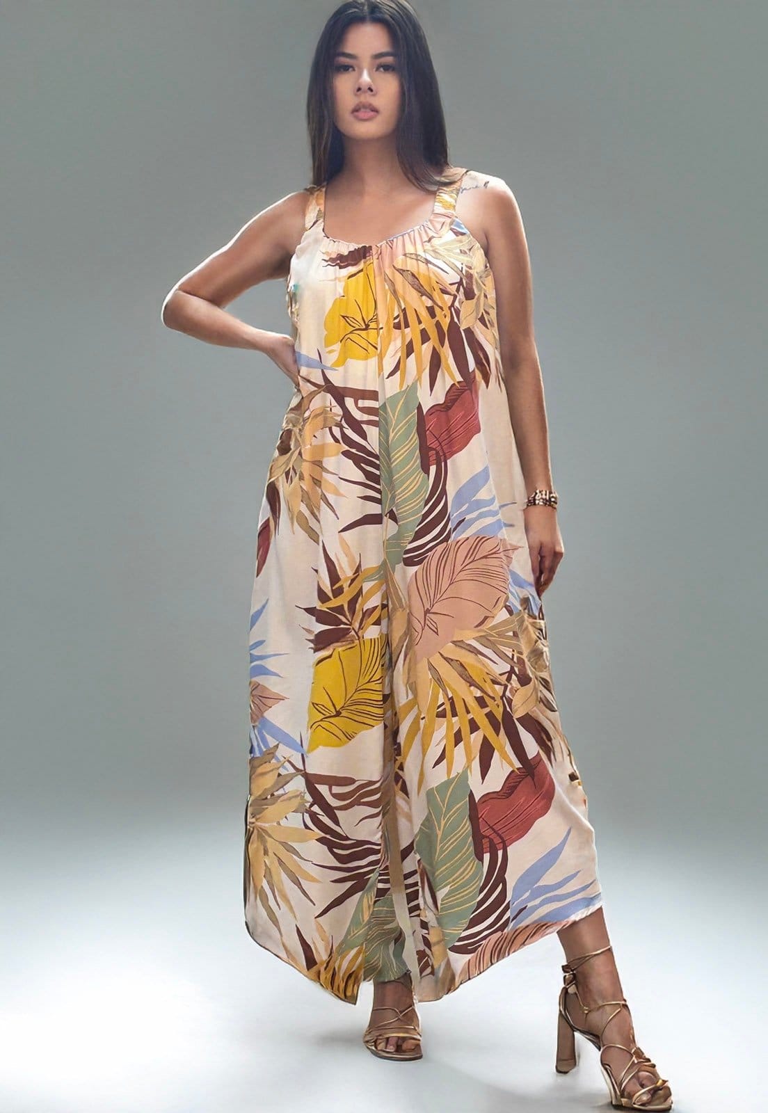 Vista 2 Macacão Amazonia Vital Saruel Viscose Alça com Elástico Estampa Aurora Suave Amazonia Vital amarelo/estampado/off-white/rosa/verde