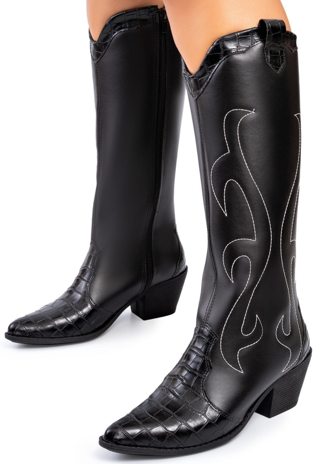 Vista 2 Bota Feminina Western Lumiss Texana Bico Fino Salto Grosso Confortável Country LUMISS preto