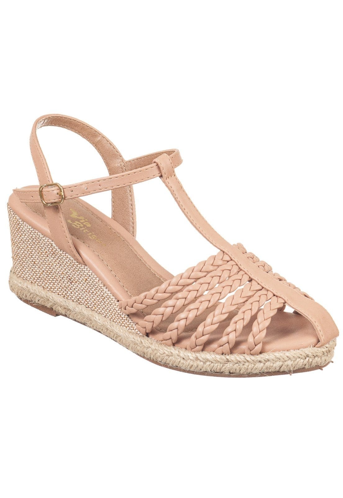 Vista 2 Sandália Feminina Anabela Baixa VB Com Tiras de Tranças Confortável Casual Moda Rosado VIA BIRIGUI nude