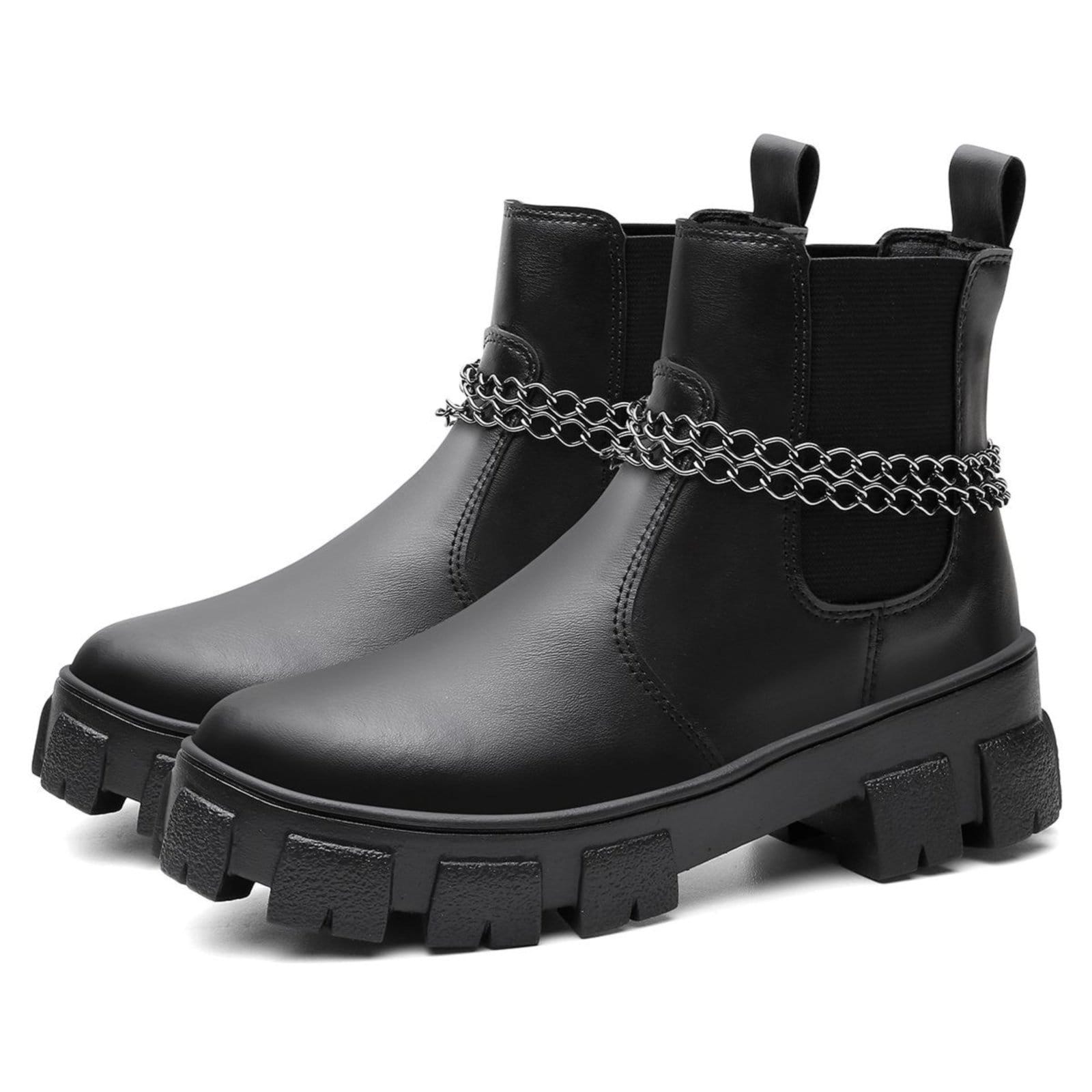 Bota Coturno Feminina Chelsea Preta Salto Tratorada Cano Curto