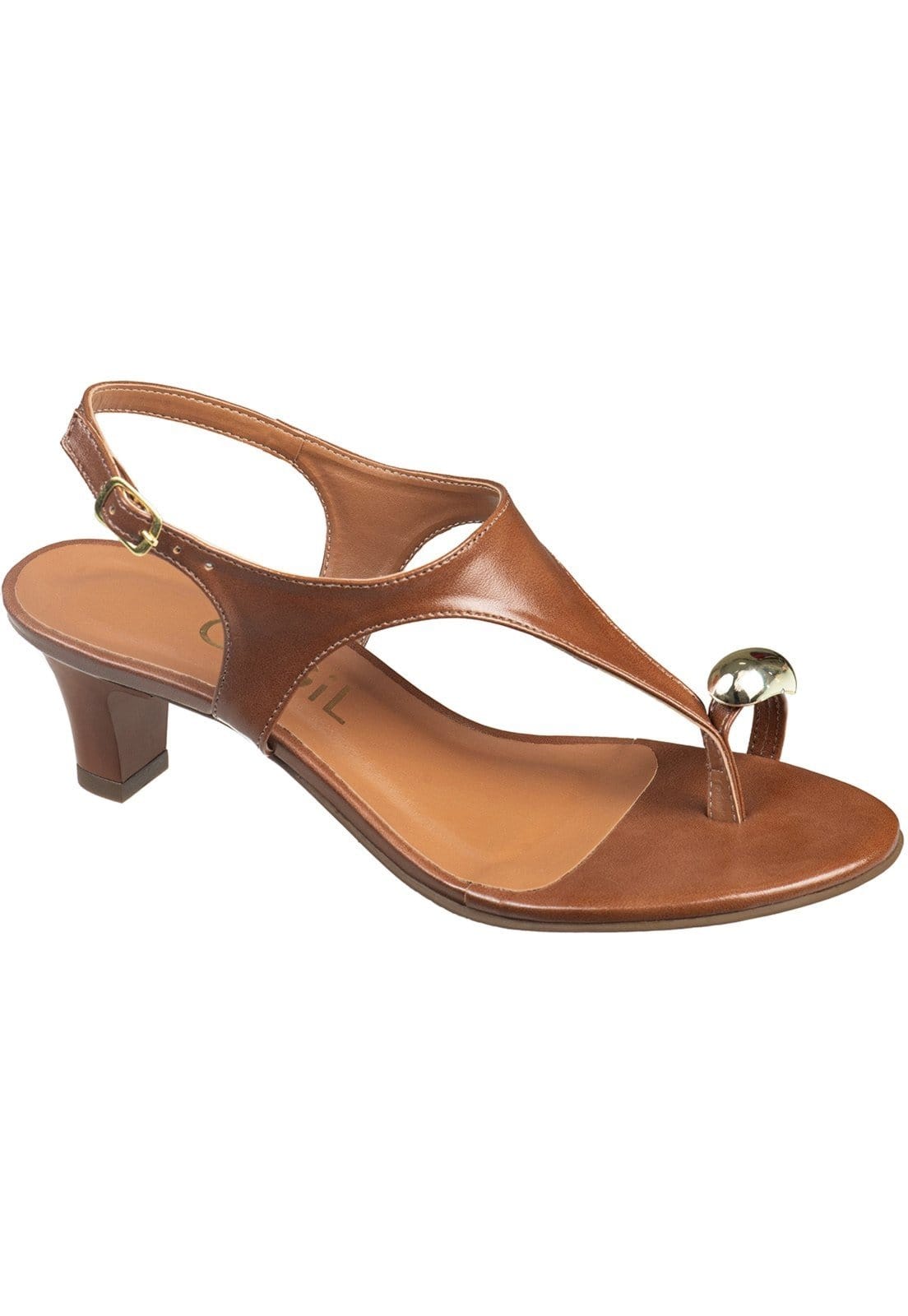 Vista 2 Sandália Feminina GiGiL STira Thong de Dedo Ring Toe Detalhe Metalizado Confortável Gigil caramelo