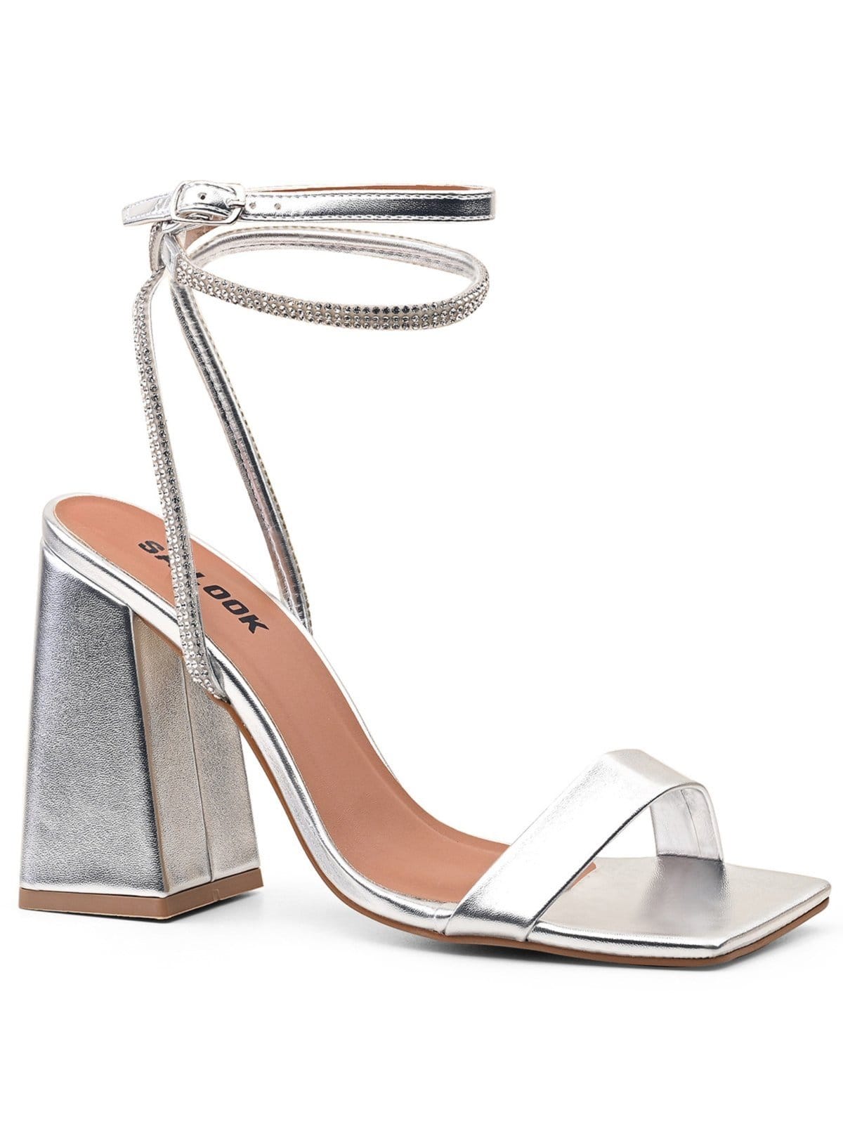 Vista 2 Sandália Feminina Salook Salto Bloco Grosso Tiras Brilhantes Salook prata