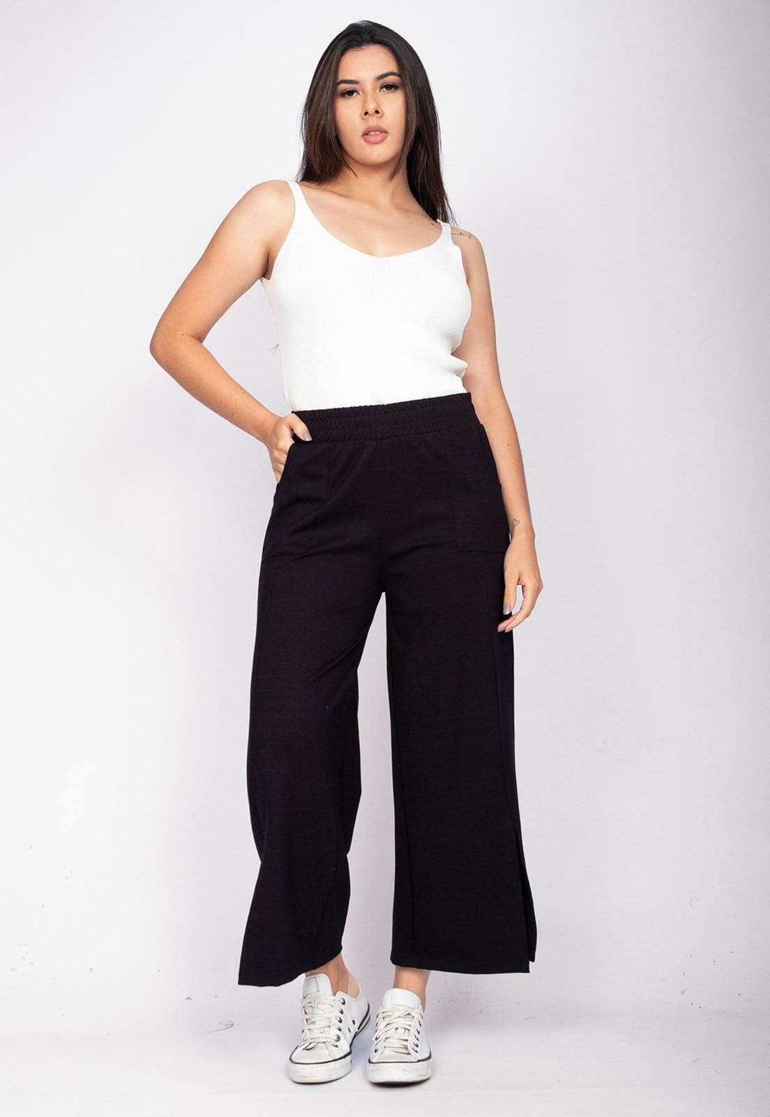 Vista principal Calça Pantacourt Amazônia Vital Malha Encorpada Preta Amazonia Vital preto