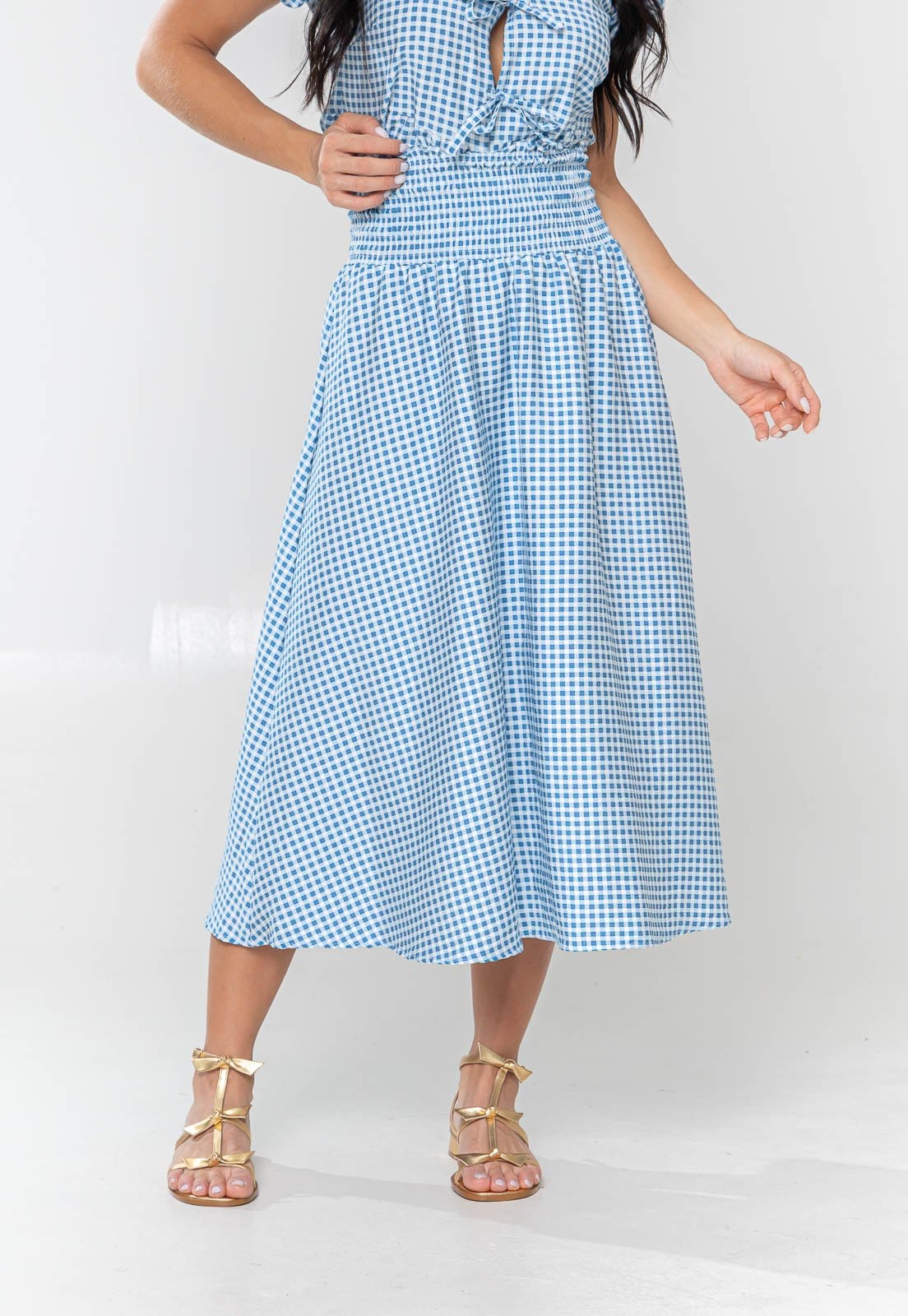 Vista principal Saia Aura Dora Midi Vichy Aura azul