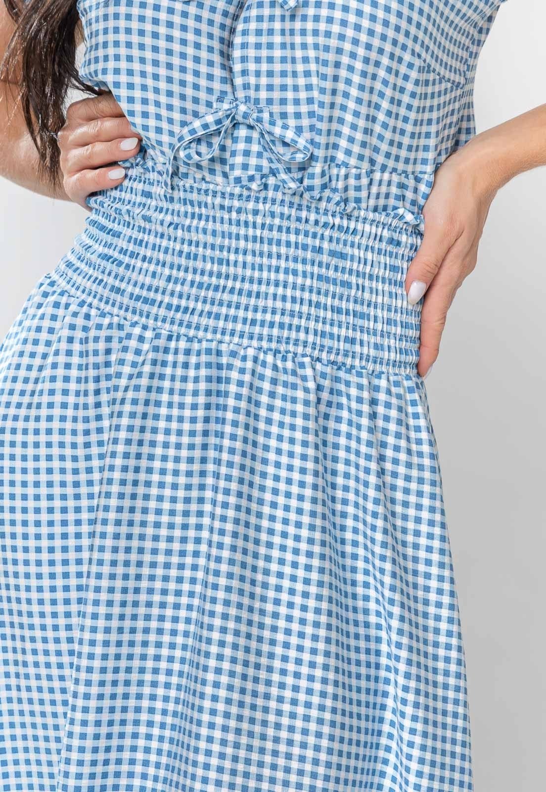 Vista 2 Saia Aura Dora Midi Vichy Aura azul