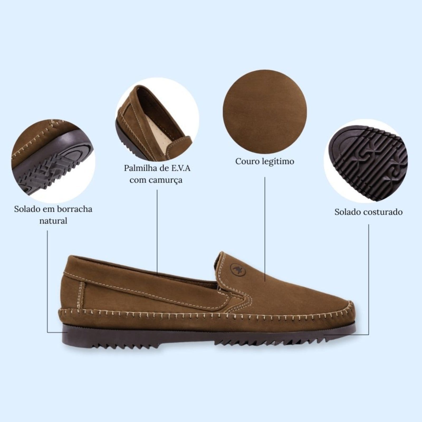 Vista 2 Mocassim Masculino Sapatilha De Couro Dockside Moderna Macia Schiareli 2020 Rato Schiareli marrom