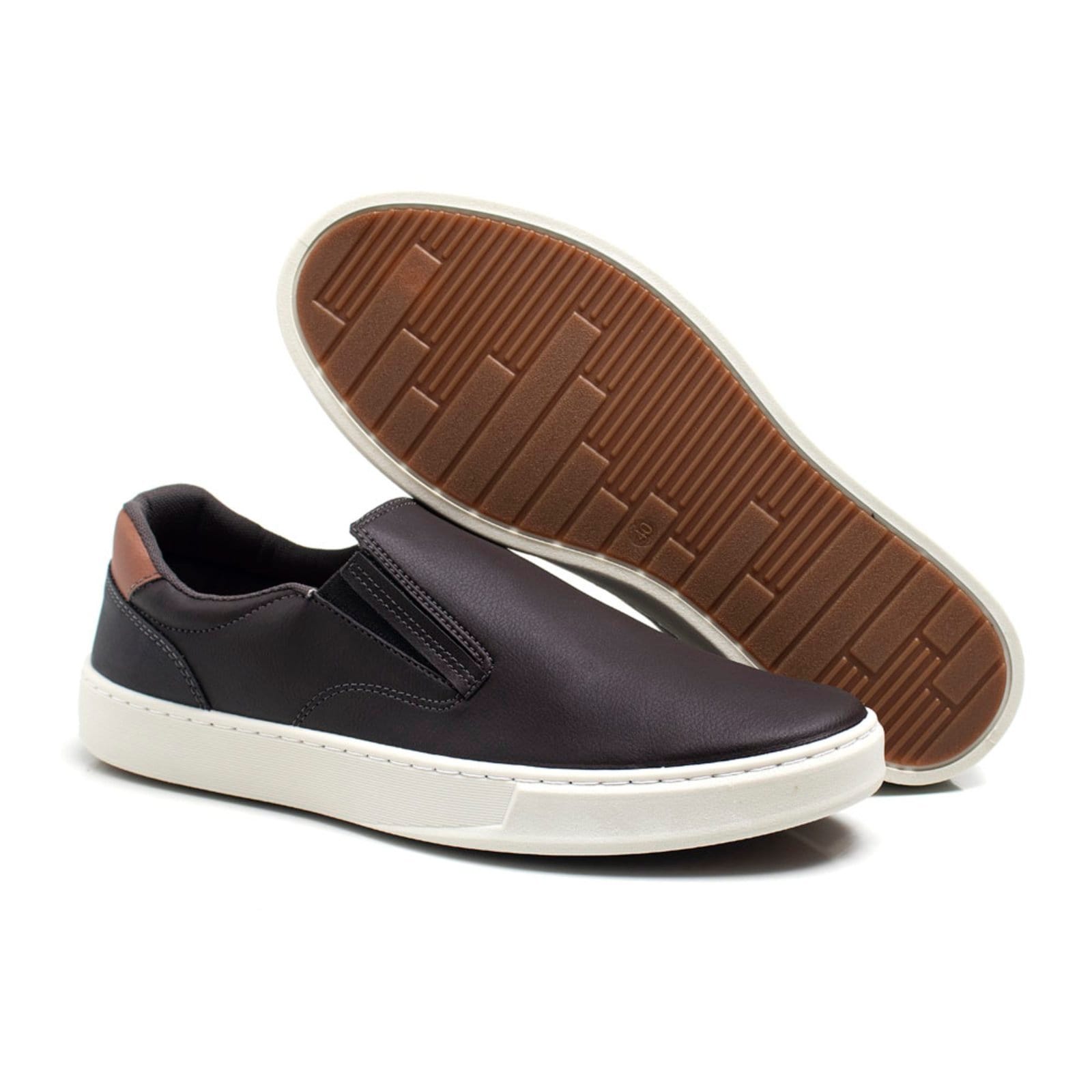Vista 2 Sapato Casual Masculino Sapatenis Slip On Marrom Lavini Shoes café