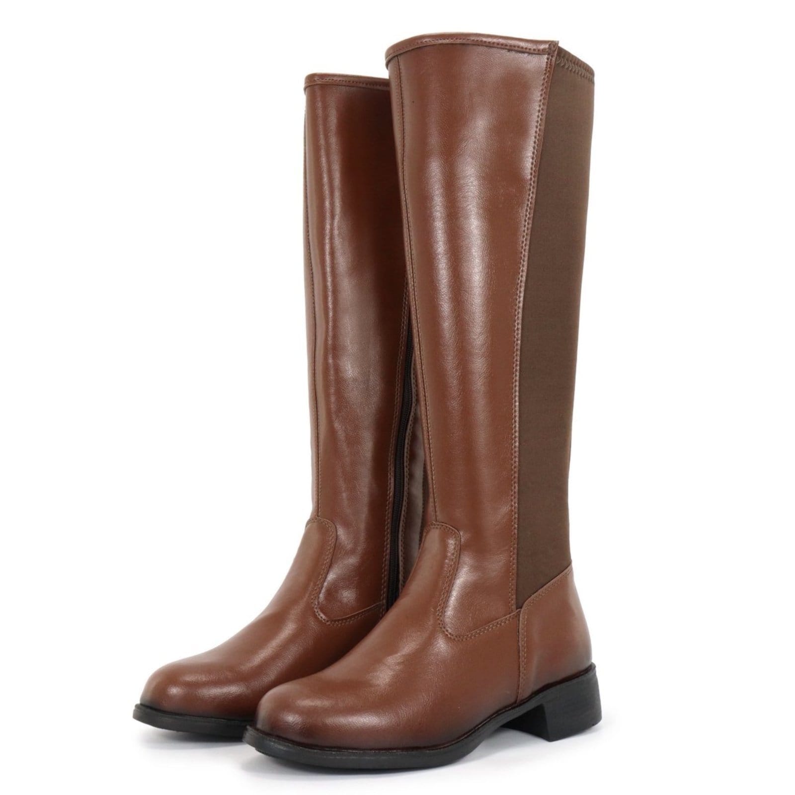 Bota Feminina Cano Longo Alto com ELastico Casual Confortavel Capuccino