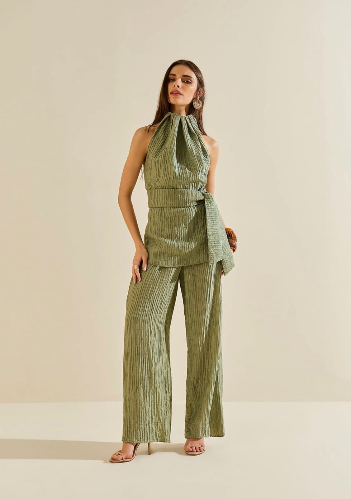 Vista 2 Calça Morena Rosa Pantalona Alta Verde Morena Rosa verde rosa