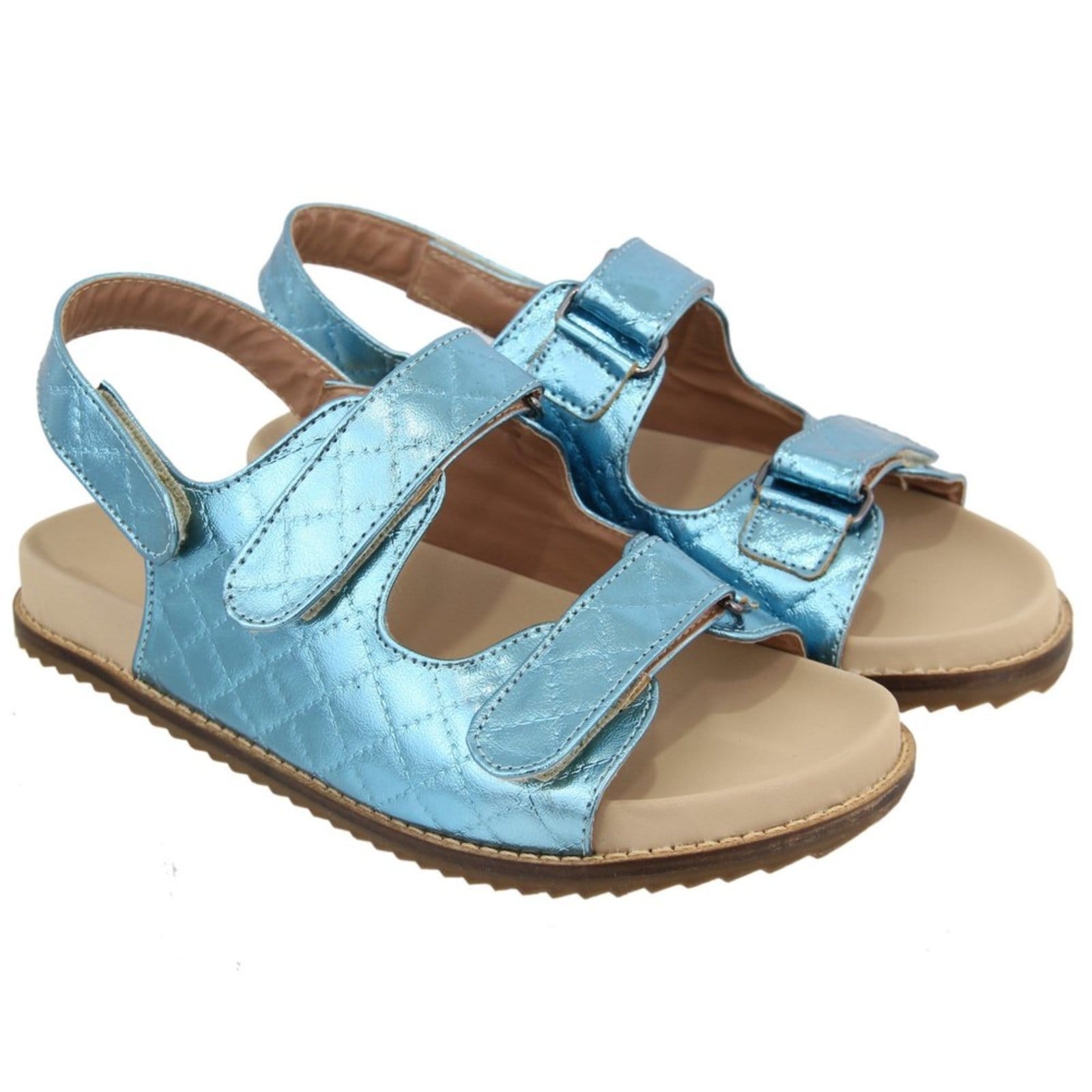 Vista 2 Sandalia Birken Rasteira Papete Metalizado TELLINI STORE azul