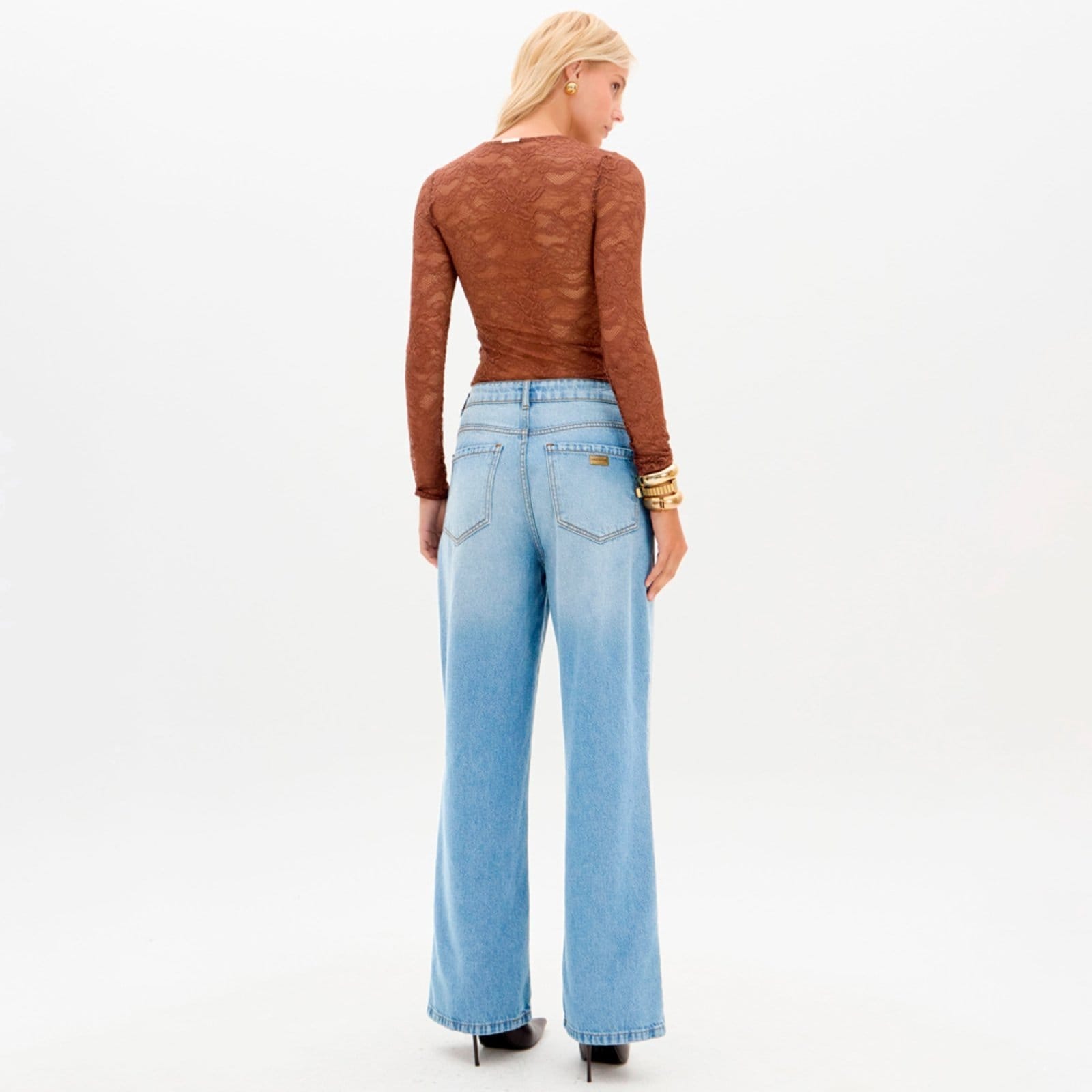 Vista 2 Calça Jeans Lança Perfume Full Sh Ou26 Feminino Lança Perfume azul