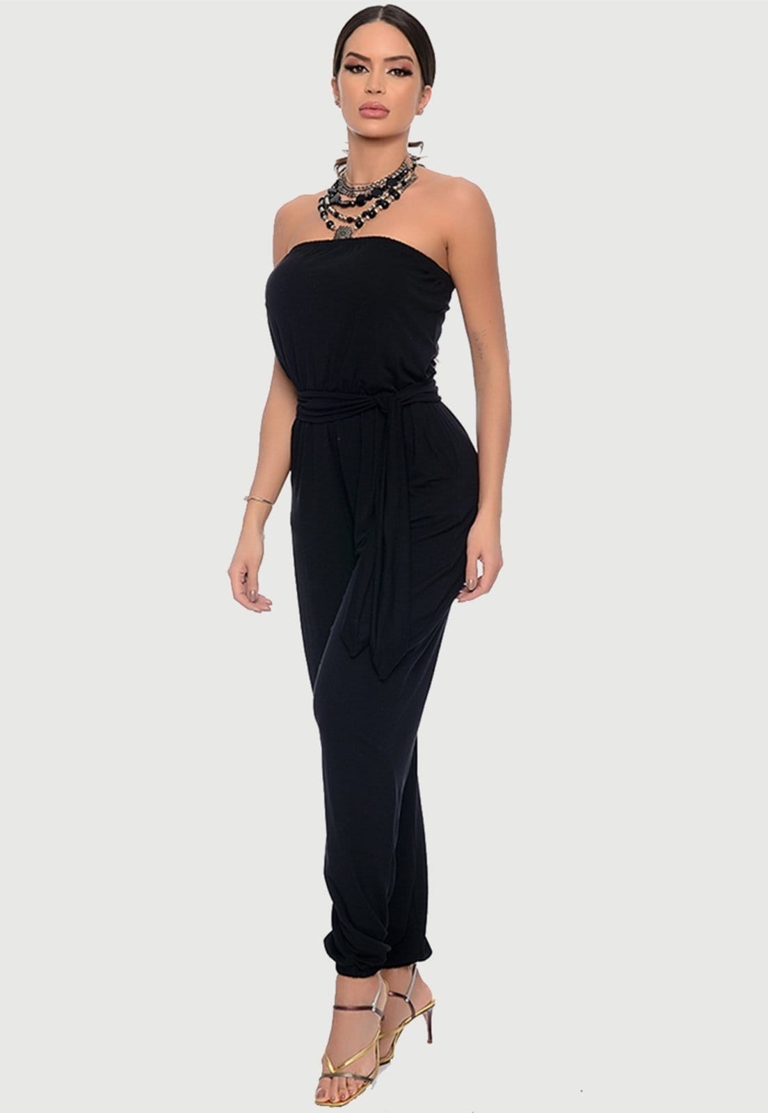 Vista 2 Macacão Tomara que Caia Com Punho B'Bonnie Lyra BBonnie preto