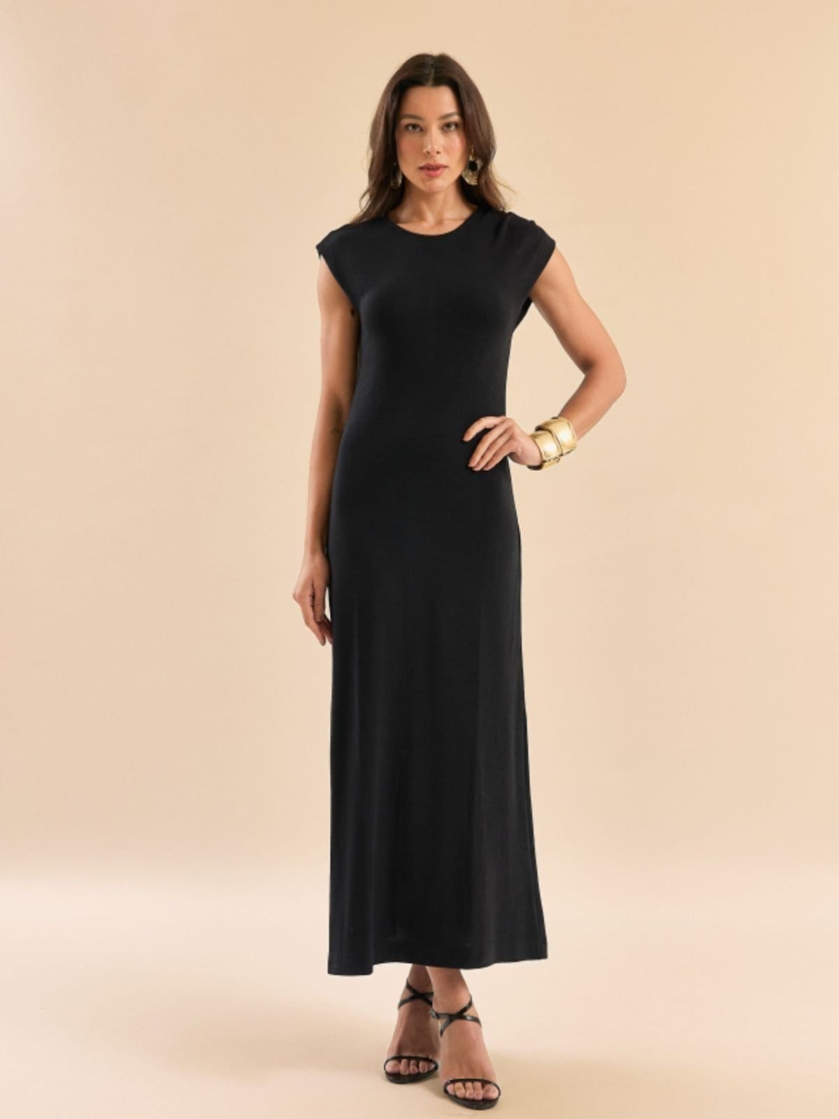 Vista principal Vestido Midi Regata Em Malha Feminino Casual E Elegante VHF VARIEDADES verde