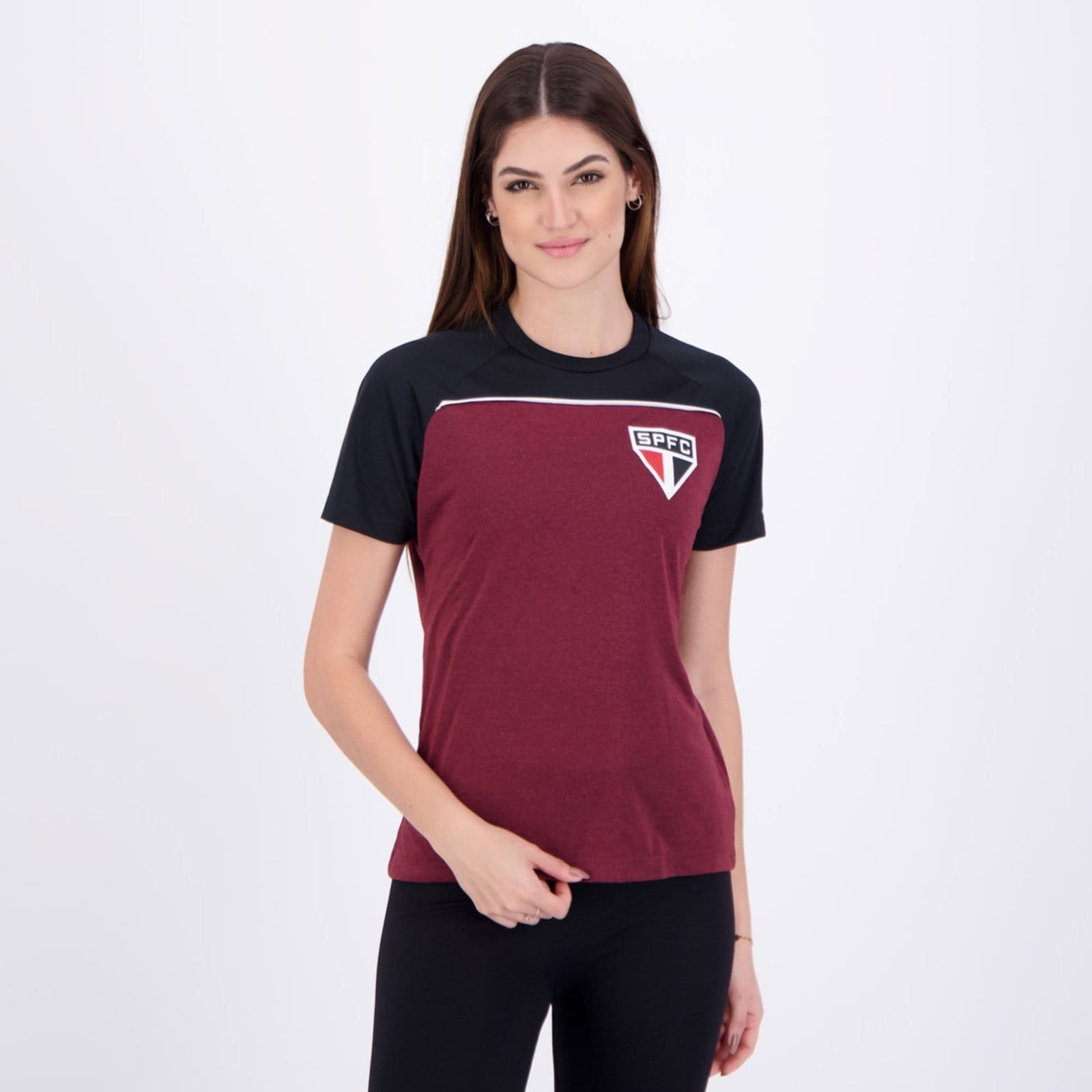Vista principal Camisa São Paulo Enlaçar Feminina Bordô braziline vermelho
