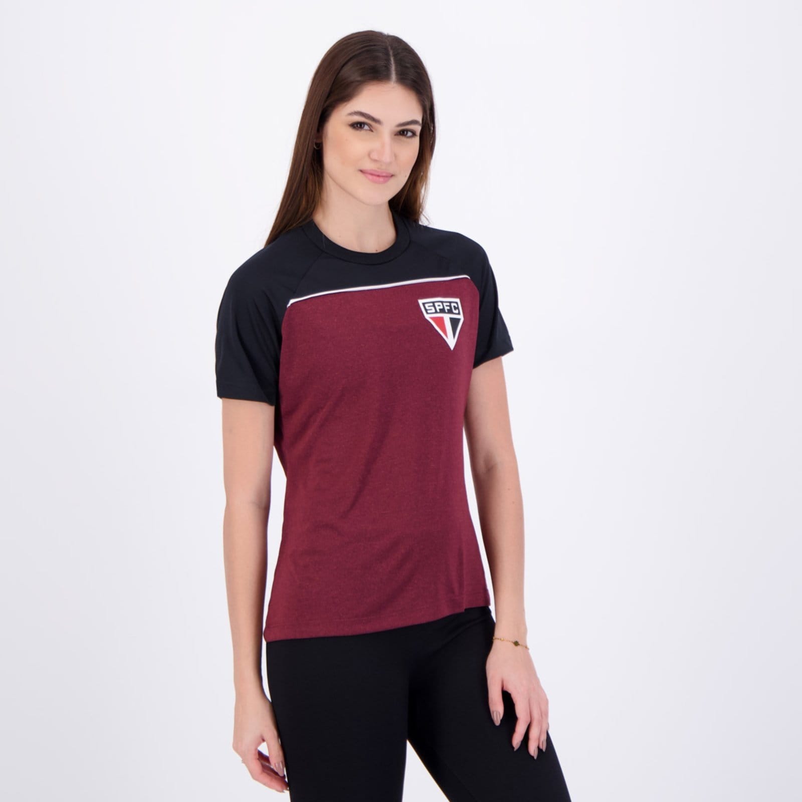 Vista 2 Camisa São Paulo Enlaçar Feminina Bordô braziline vermelho