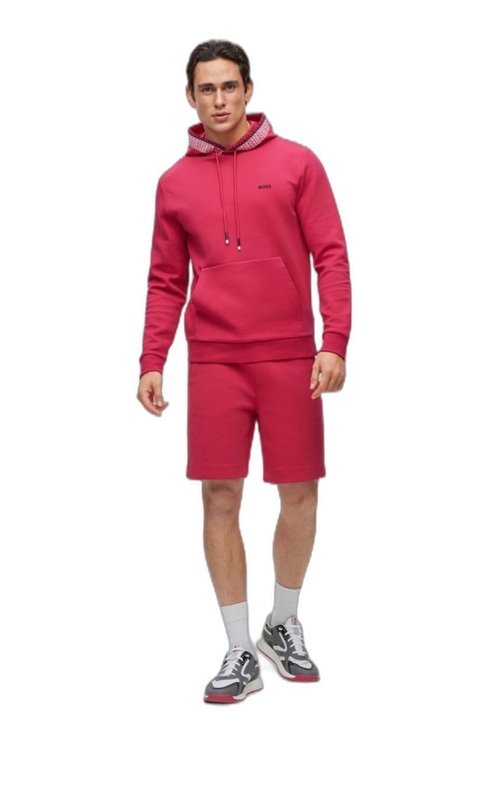 Vista 2 Moletom Com Capuz Com Caimento Regular E Cordão De Dois Tons Boss vermelho