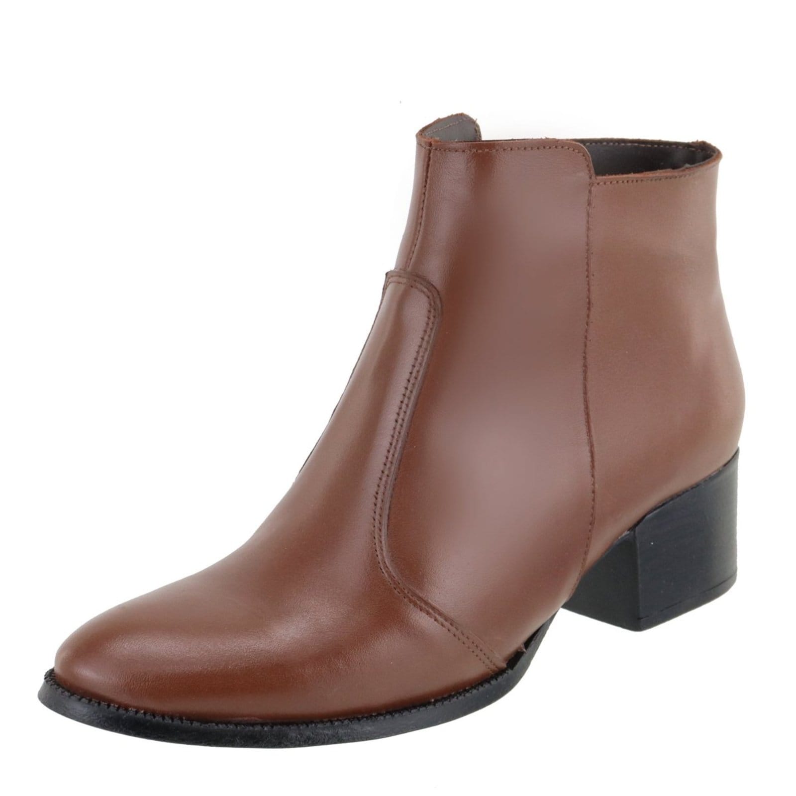 Vista principal Bota em Couro Feminina Salto Cano Baixo Bico Fino Conhaque TELLINI STORE caramelo