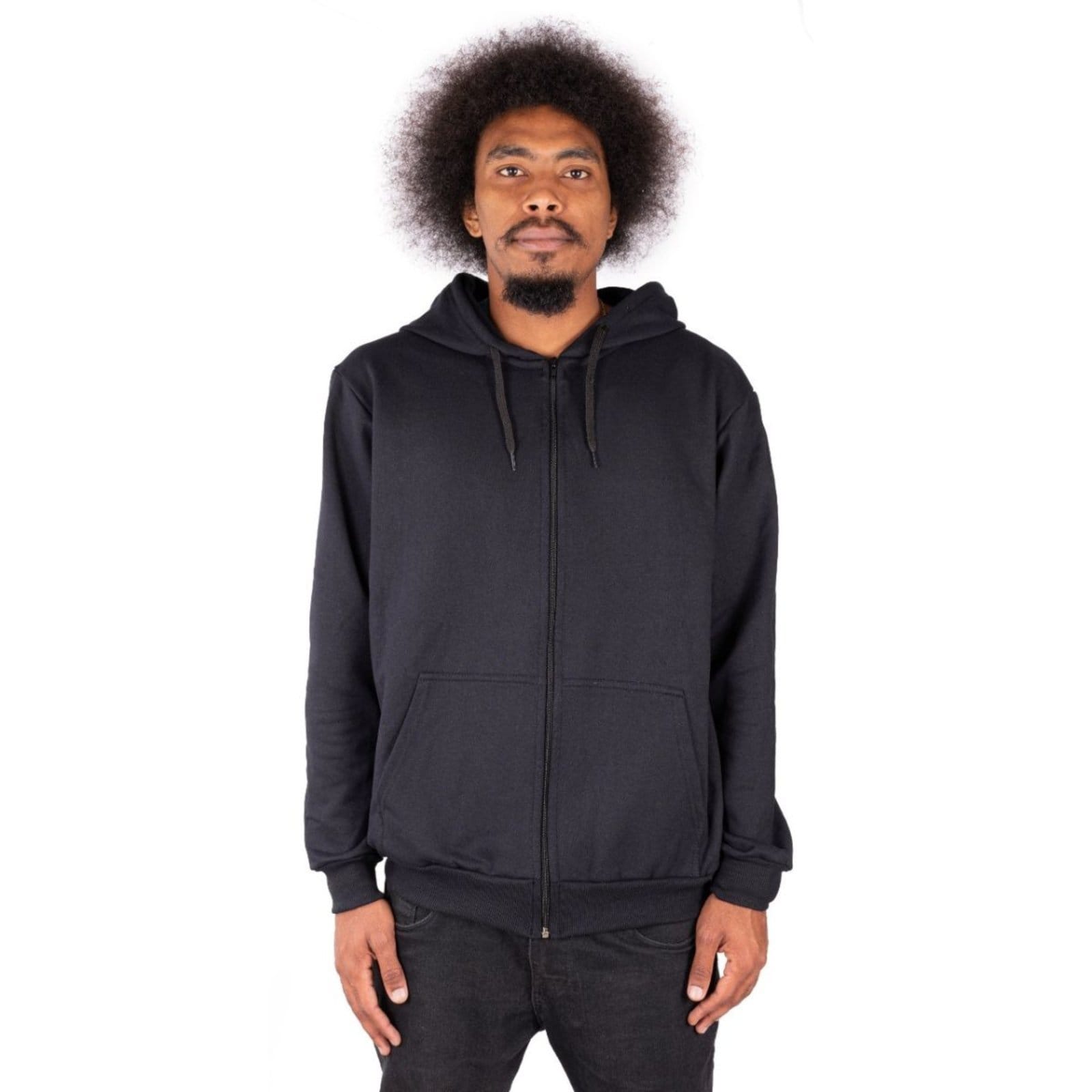 Vista 2 Jaqueta de Moletom Blusa Zíper Fechado Bolsos Masculina + Boné Inverno Esportivo Relaxado preto