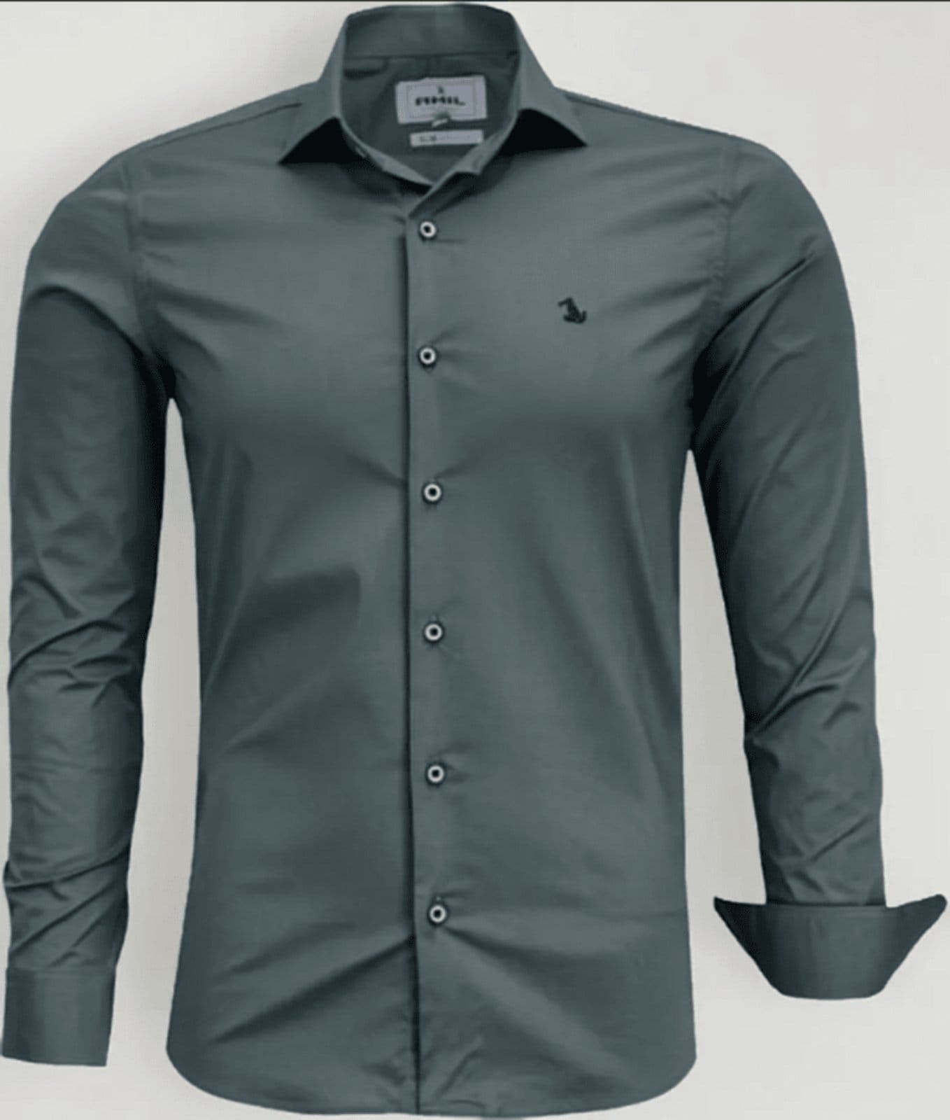 Camisa Social Amil Slim Astro Algodão Com Elastano Macia Manga Longa Luxo Chumbo