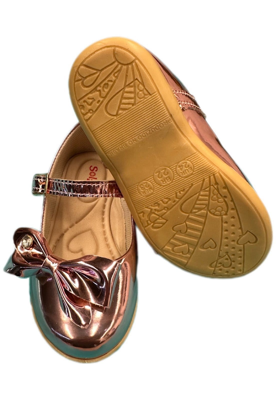 Vista 2 Infantil - Sapatilha Rasteira Verniz Solzim Laço lateral Rose SOLZIM CALÇADOS bronze rose