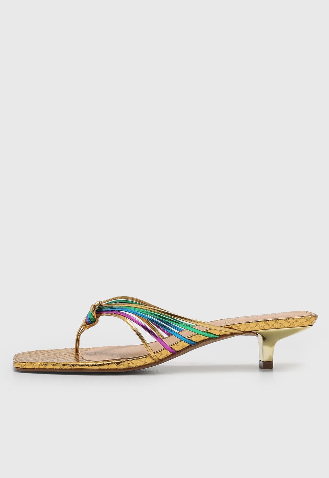 Sandália Feminina Luiza Barcelos Tiras Metalizadas Salto Baixo Dourada