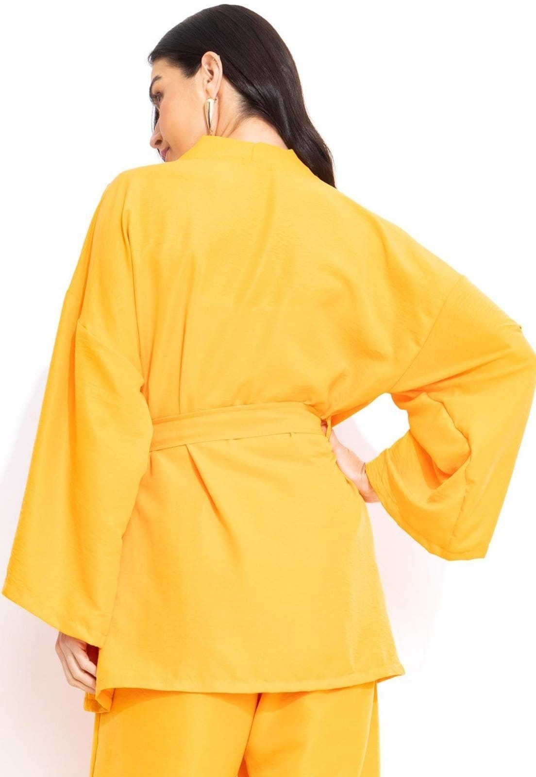 Vista 2 Kimono Em Crepe Plano Quintess laranja