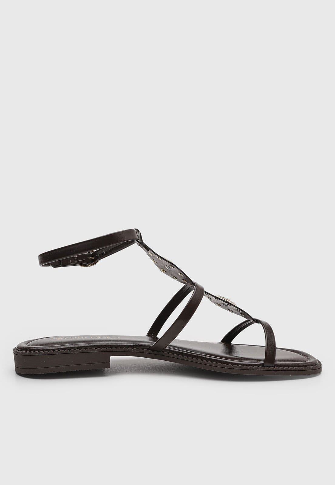 Vista 2 Rasteira Feminina VIA UNO Detalhe Metálico VIA UNO café