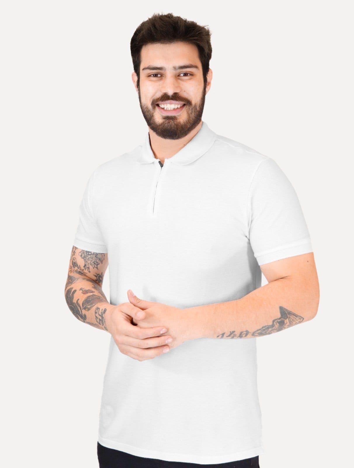 Vista principal Polo Calvin Klein Masculina Piquet Slim Half Zip Branca Calvin Klein branco