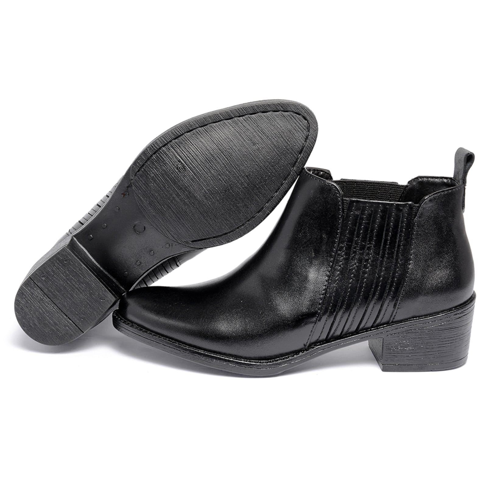 Vista 2 Bota Cano Curto Feminina Ferrile em Couro Salto Bloco Elástico Preta Ferrile preto