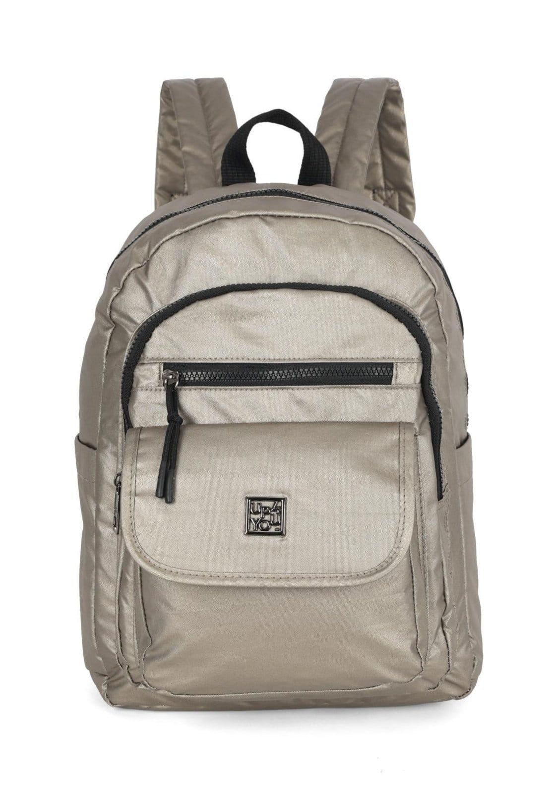 Vista 2 Infantil - Mochila de Costas Pequena Náilon Metalizado Dois Bolsos Up4you Up4you marrom