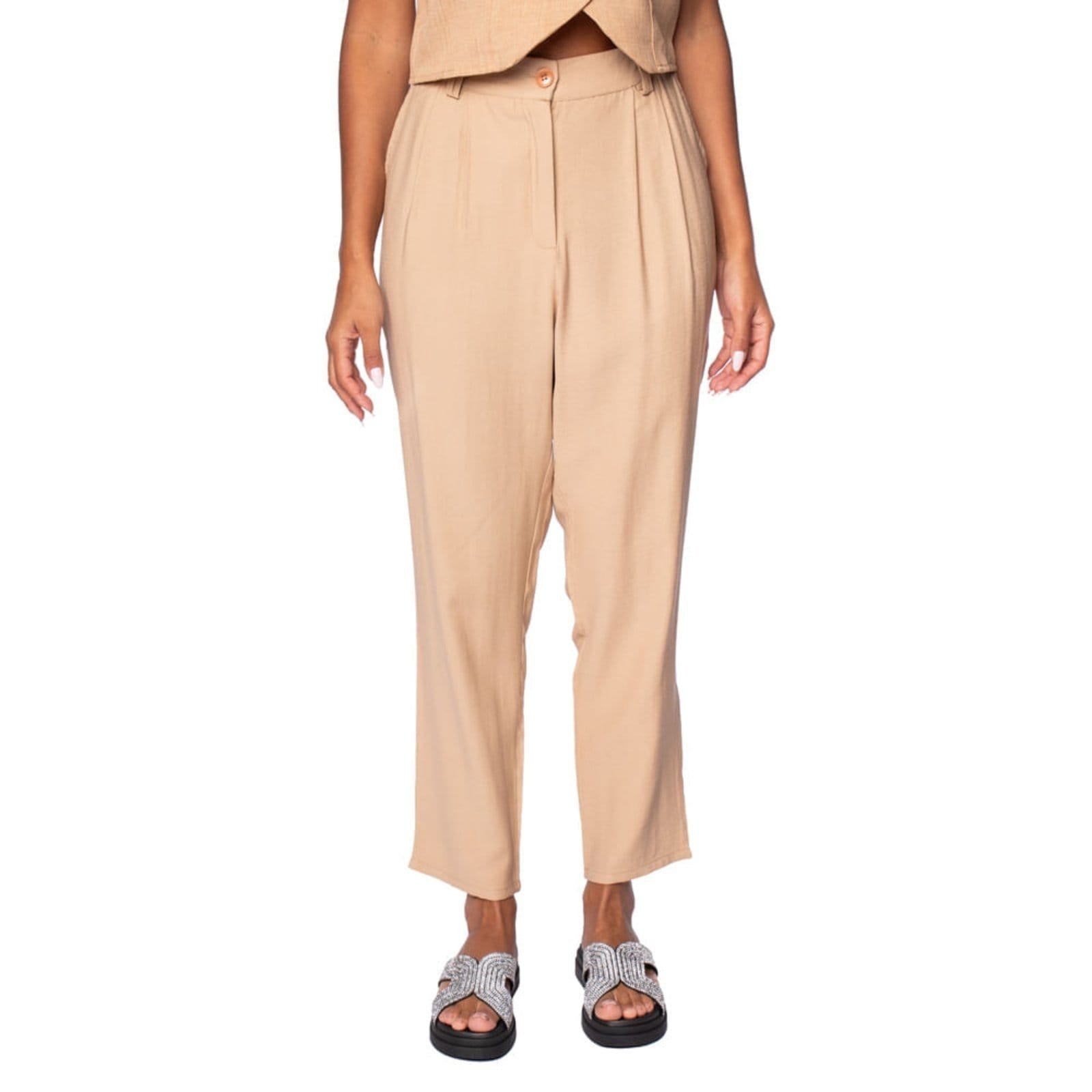 Vista principal Calça Feminina The Style Box Reta de Alfaiataria The Style Box bege