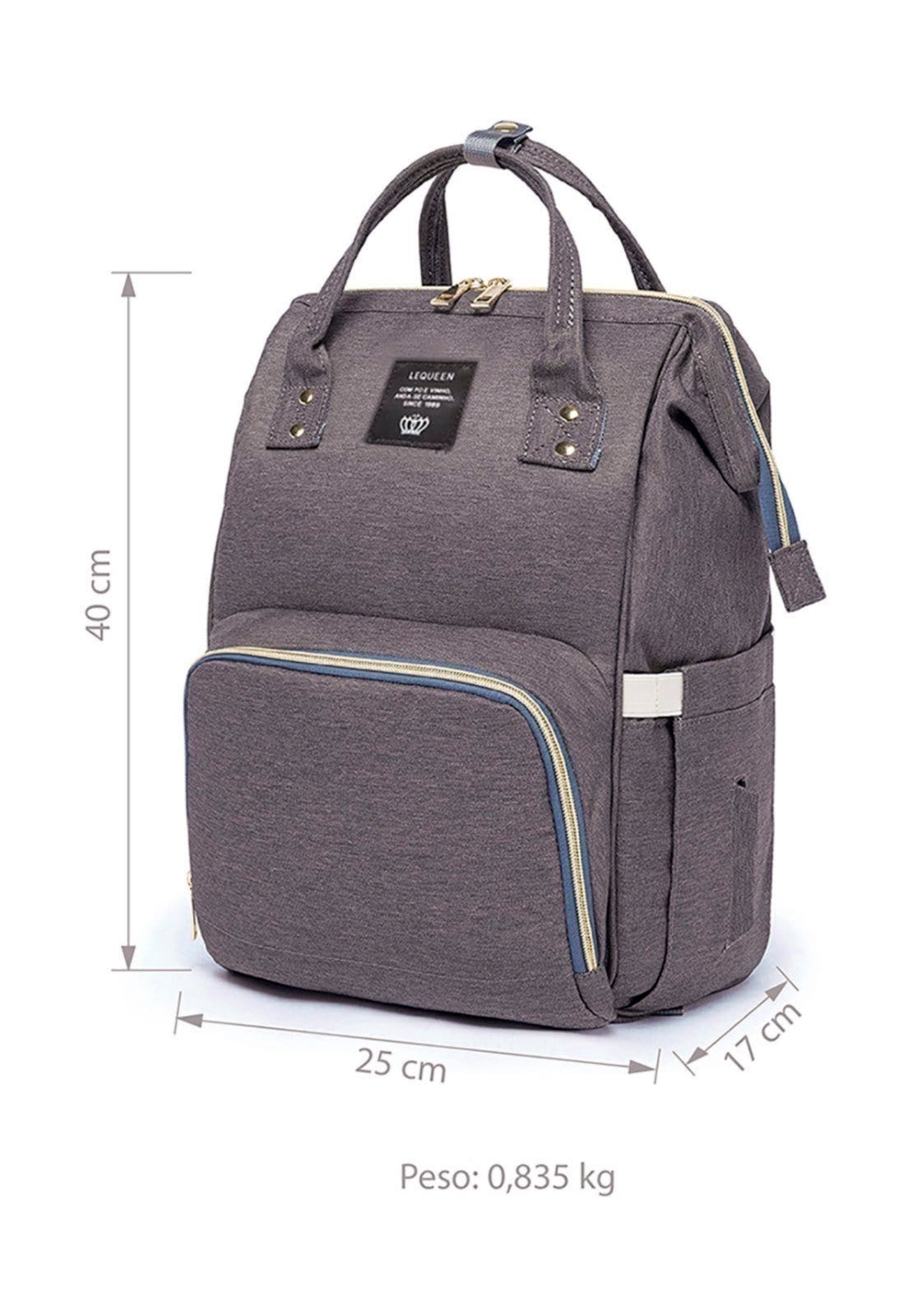 Vista 2 Mochila Bolsa Maternidade Lequeen Porta Mamadeira Lequeen cinza